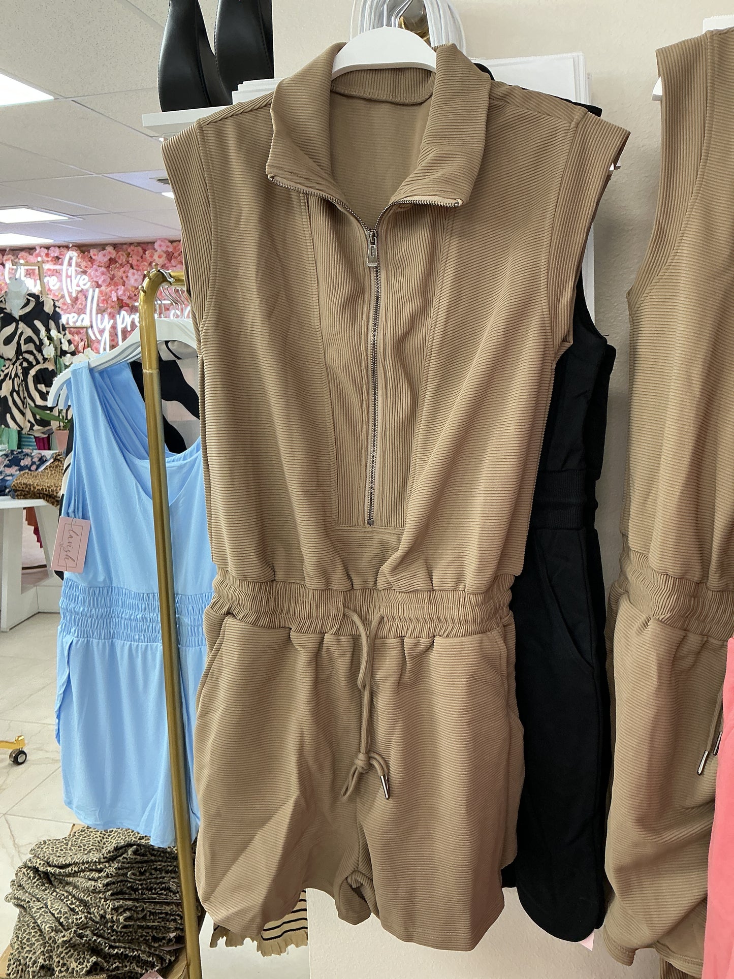 Beige ribbed romper