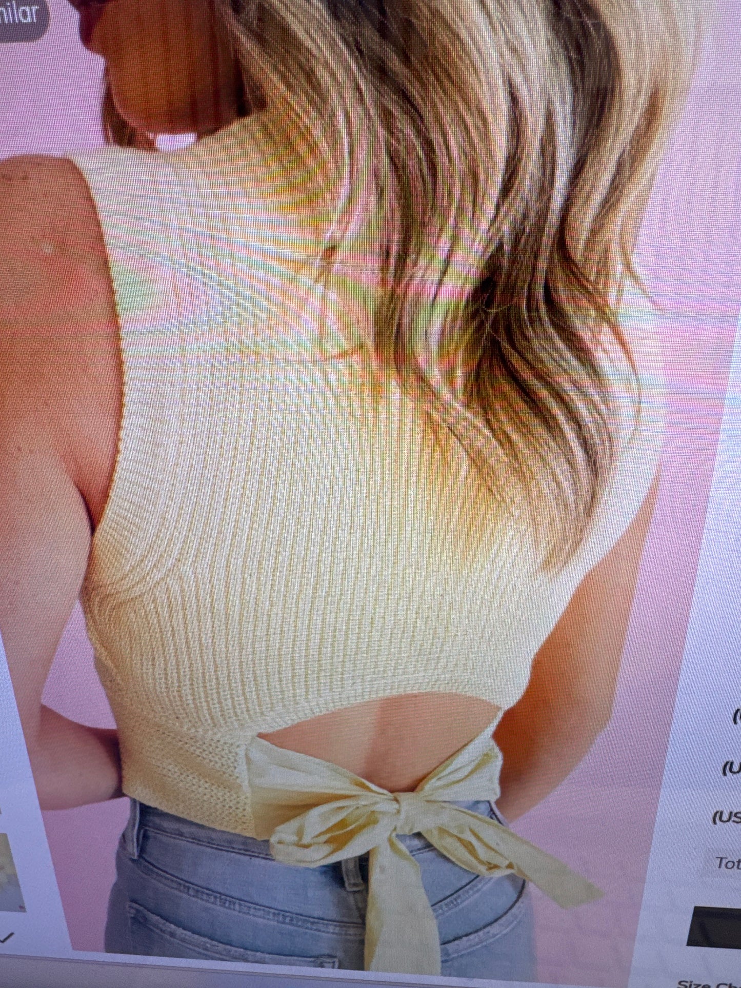 Yellow cropped knot top with bow cutout