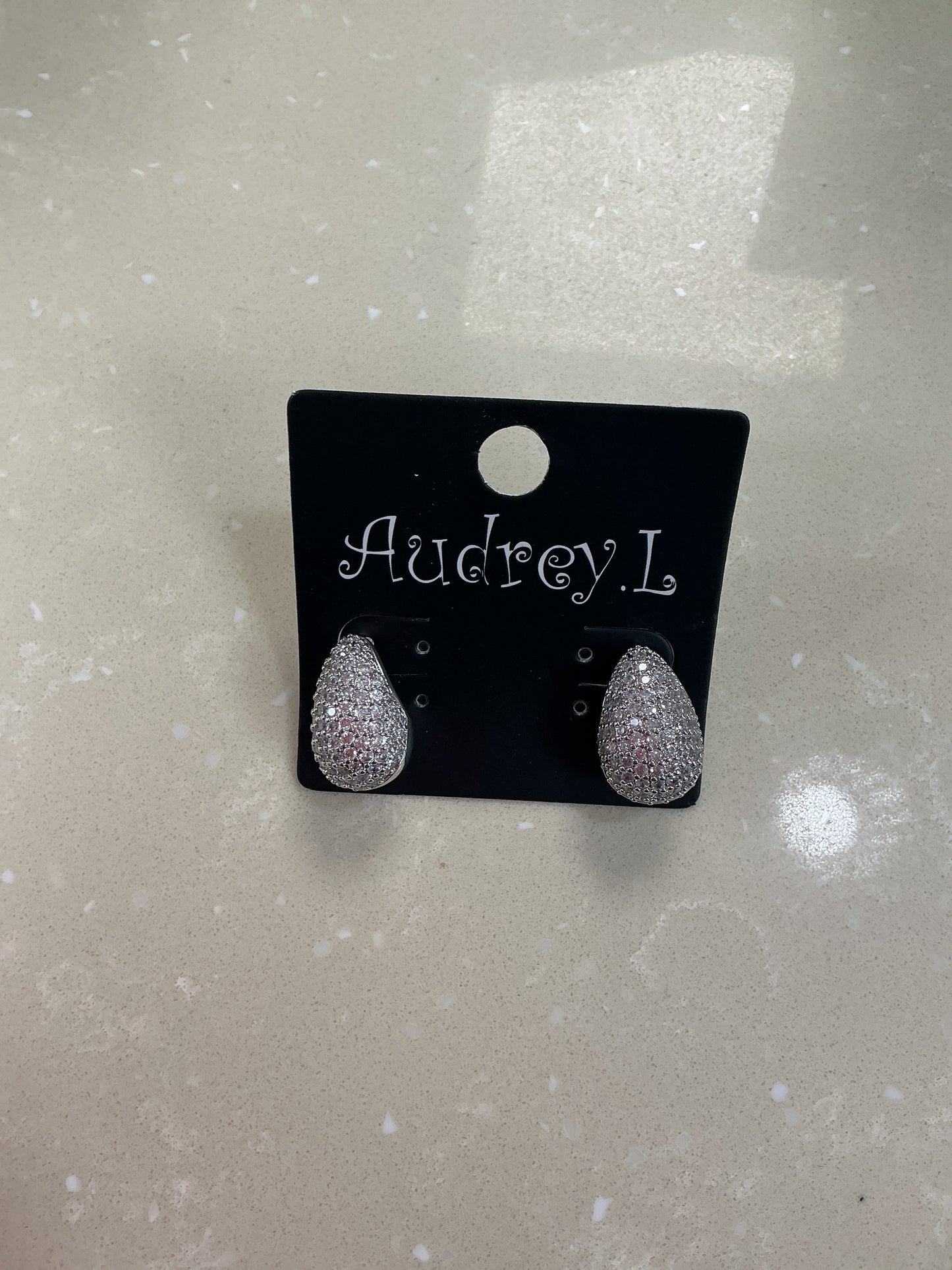 Silver diamond tear drop earrings