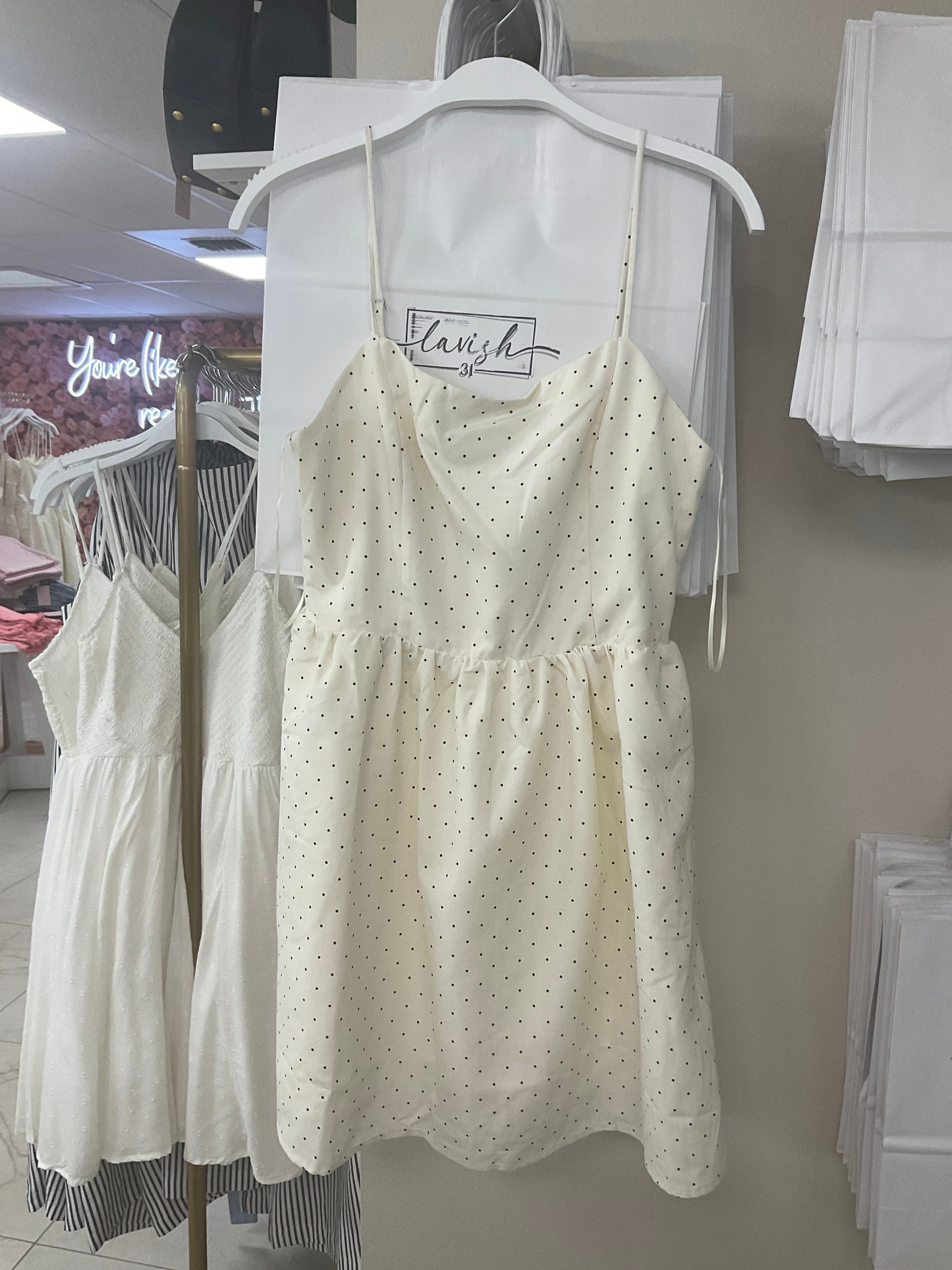 Cream polka dots dress