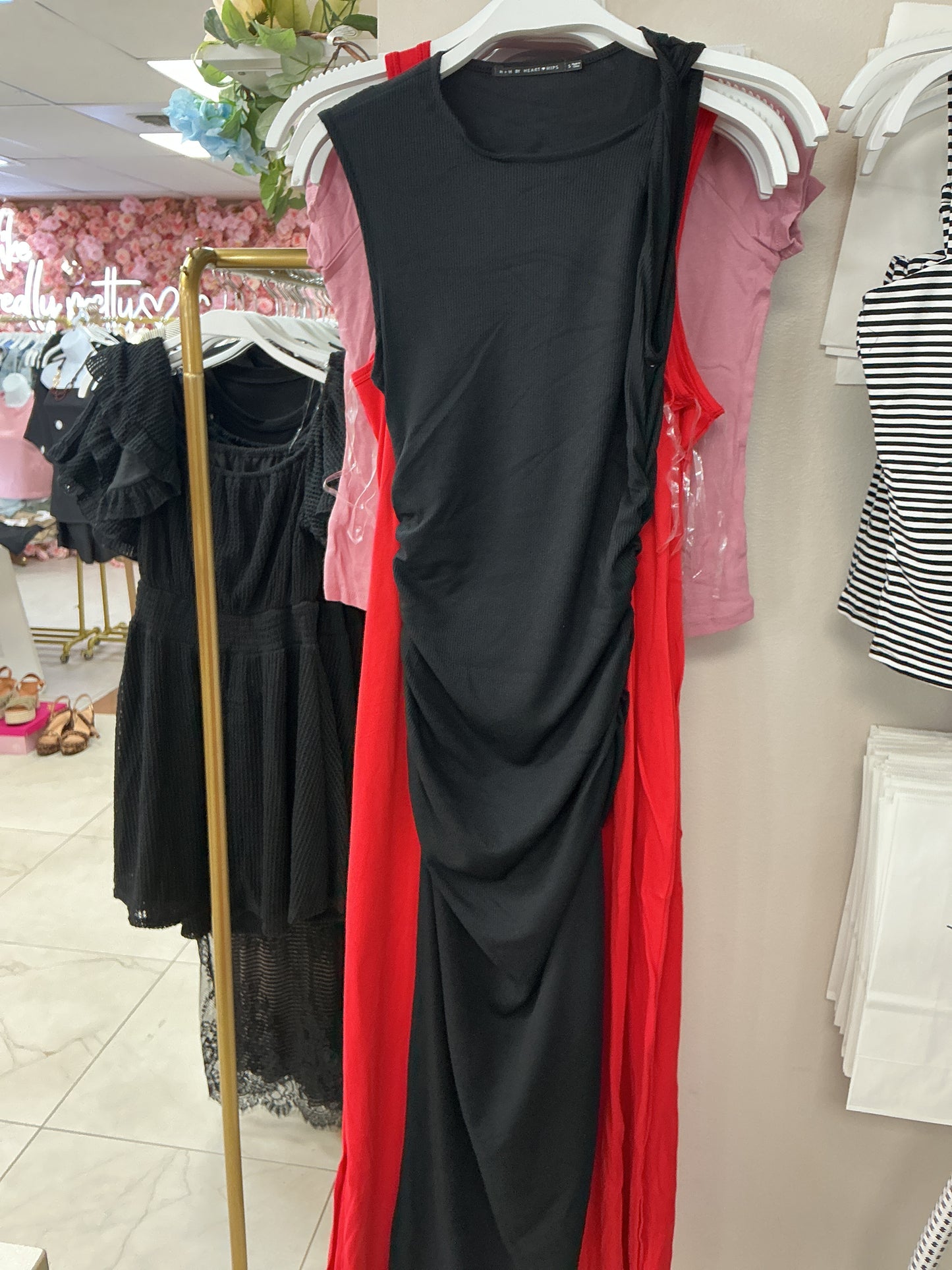 Black dress with rouching