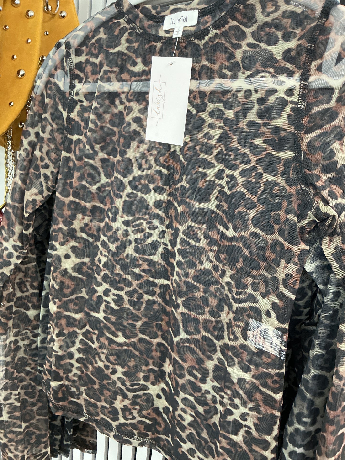 Mahogany leopard sheer top