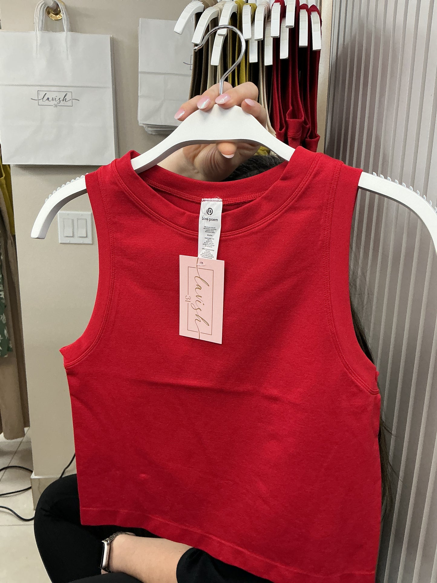 Red high neck tank