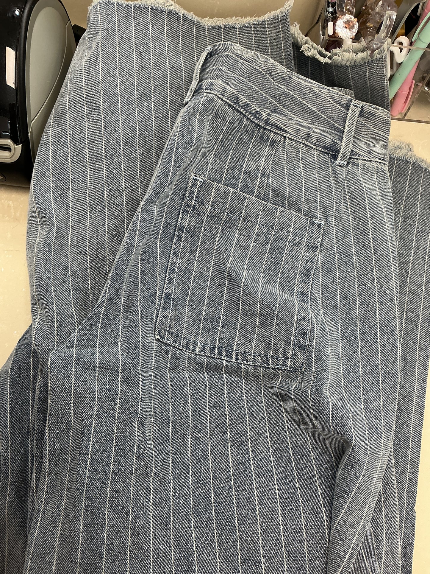 Striped denim jeans