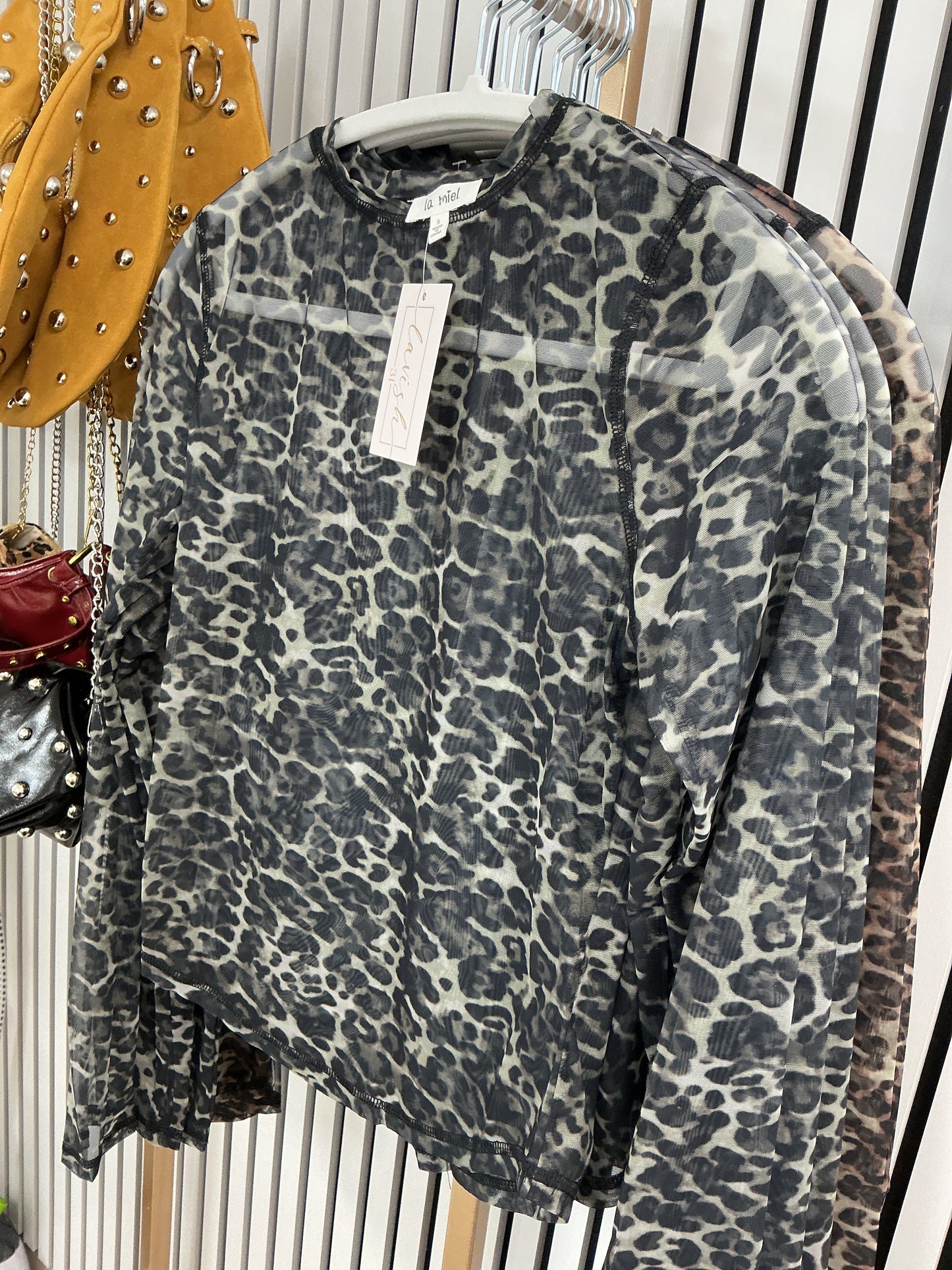 Smoke leopard sheer top