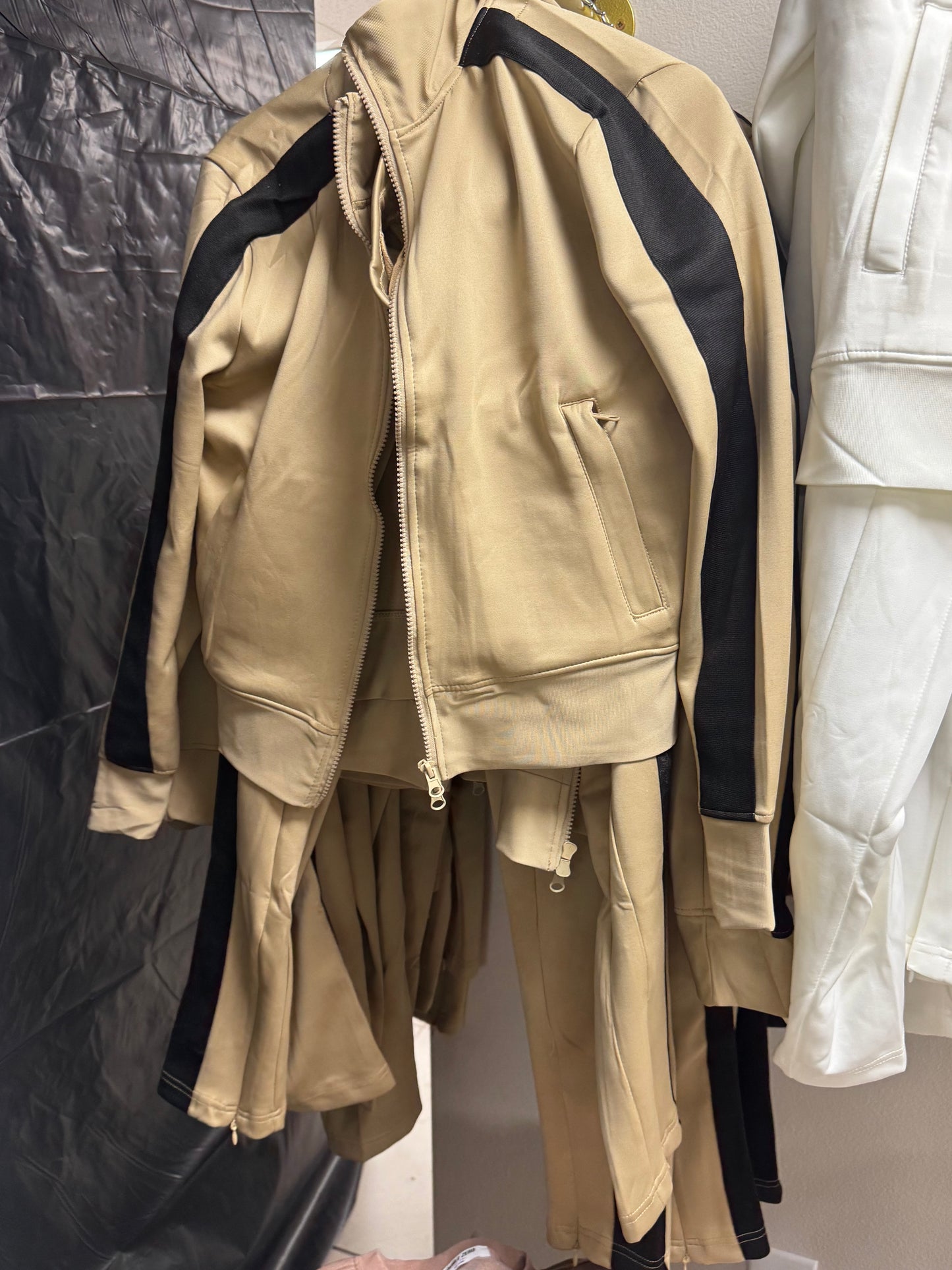 Brown jacket with pant set black stripe lounge