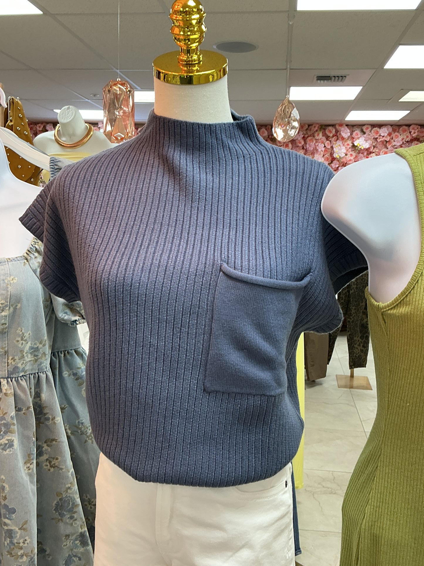 Neck navy blue top