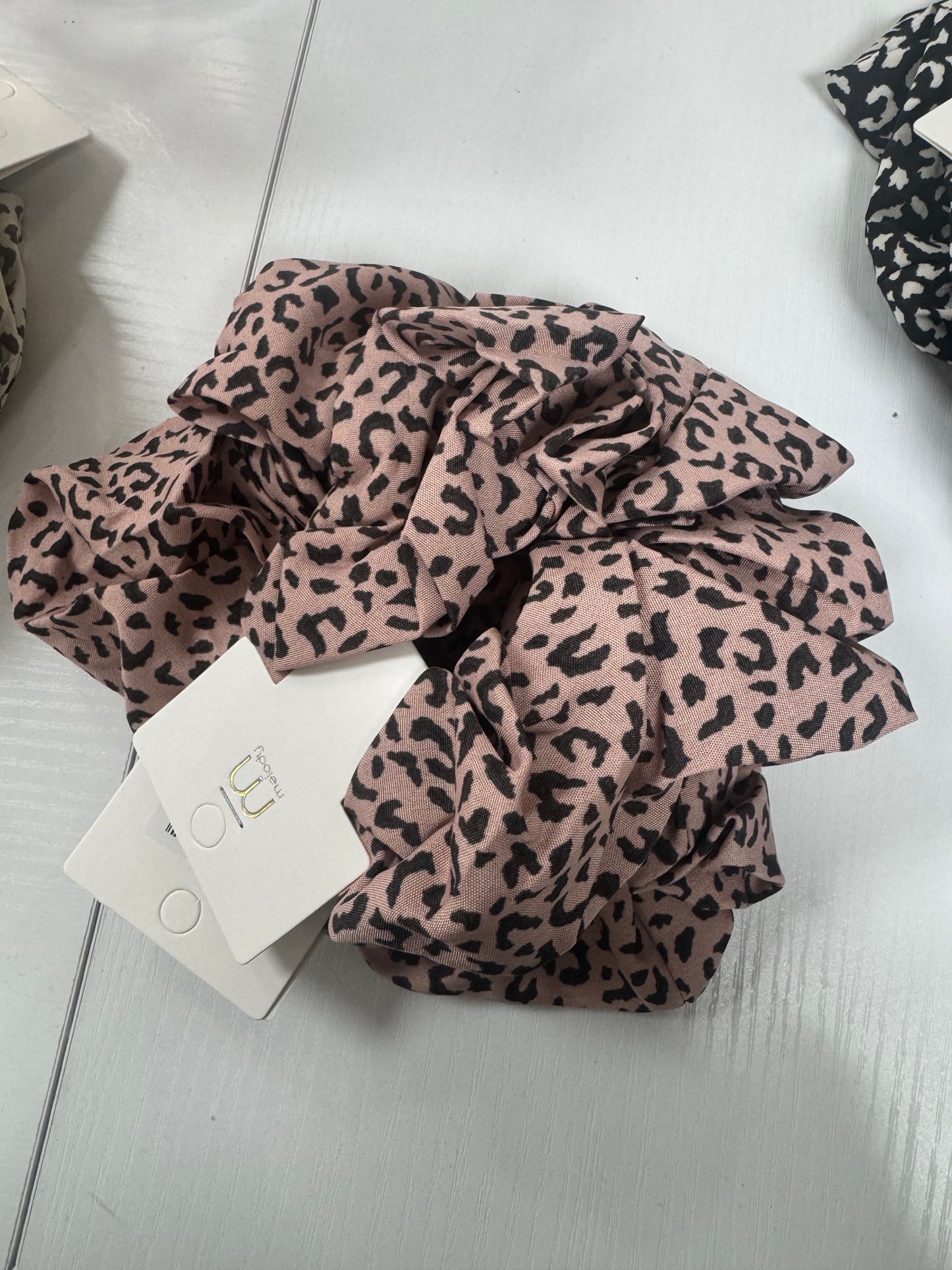 Pink leopard scrunchie