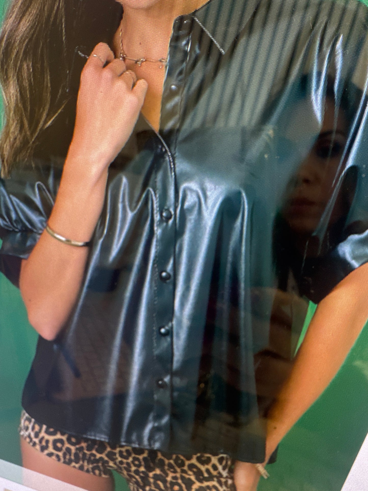Black leather short sleeve top