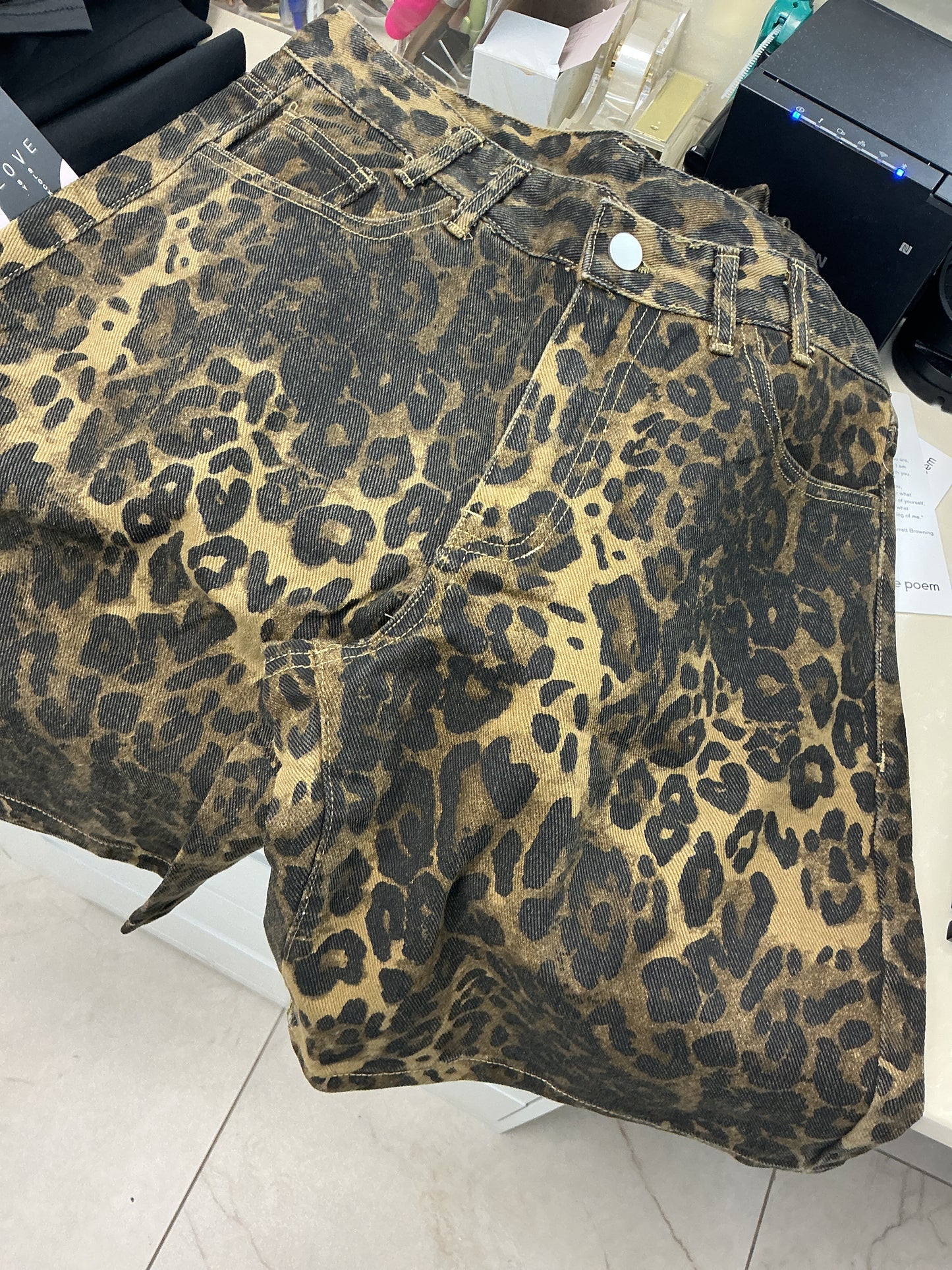 Olive cheetah jorts