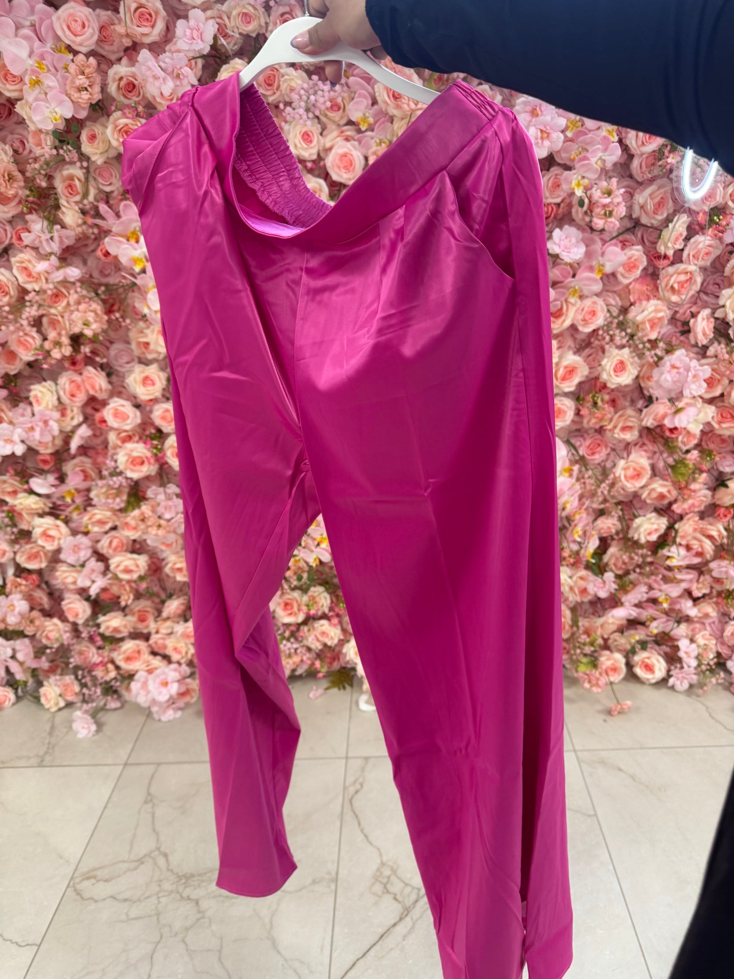 Fuchsia wide leg satin pants