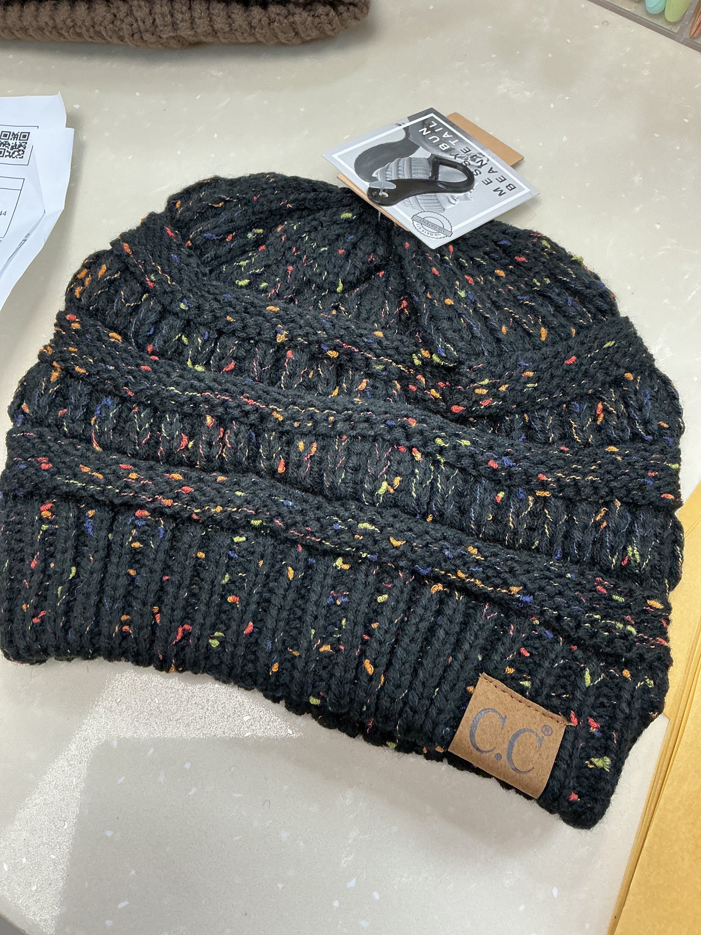 Multi color black beanie