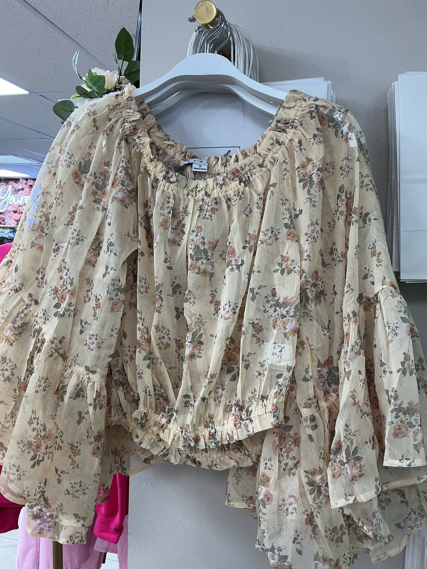 Cropped yellow floral top