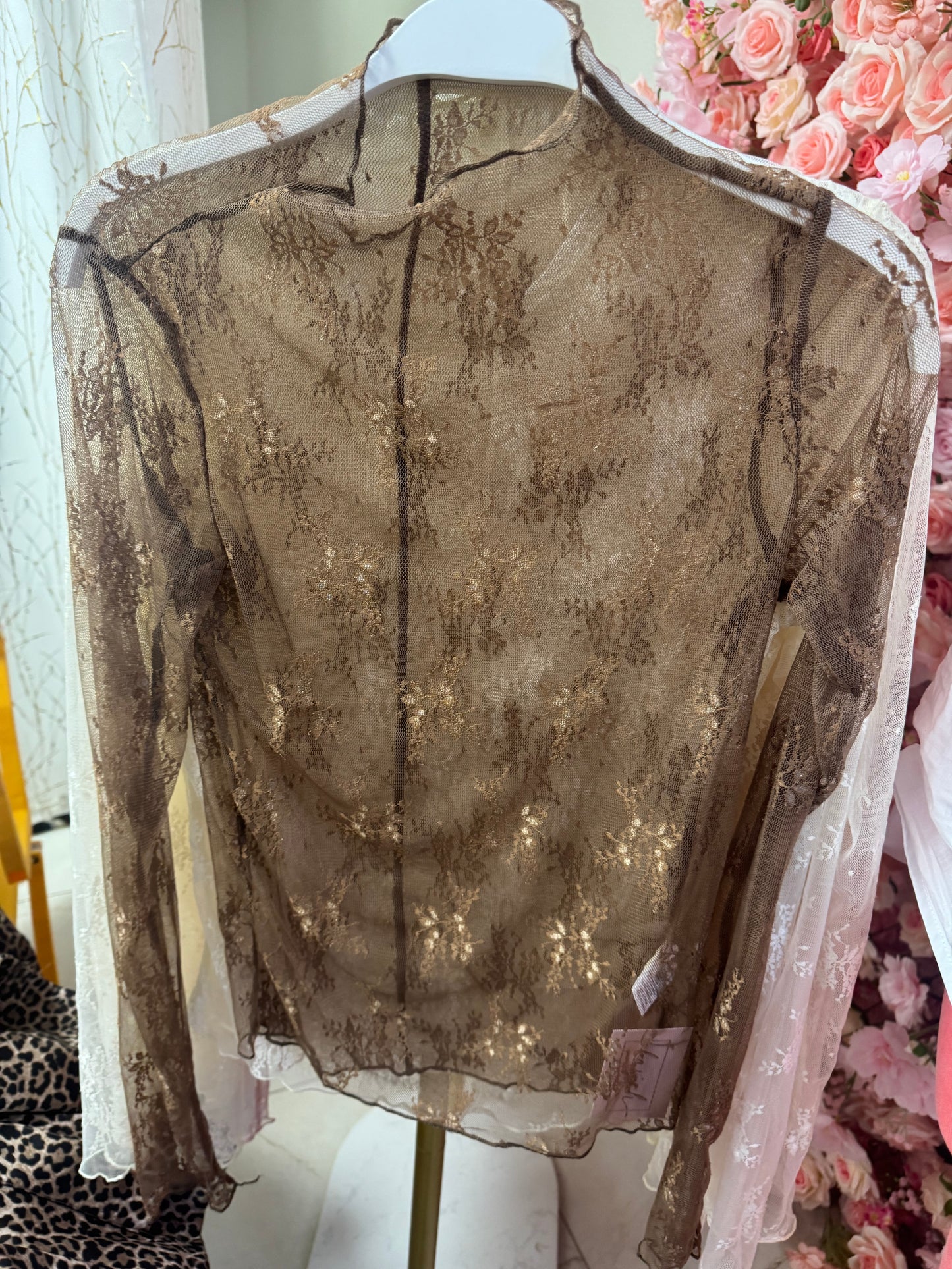 Sheer brown lace top
