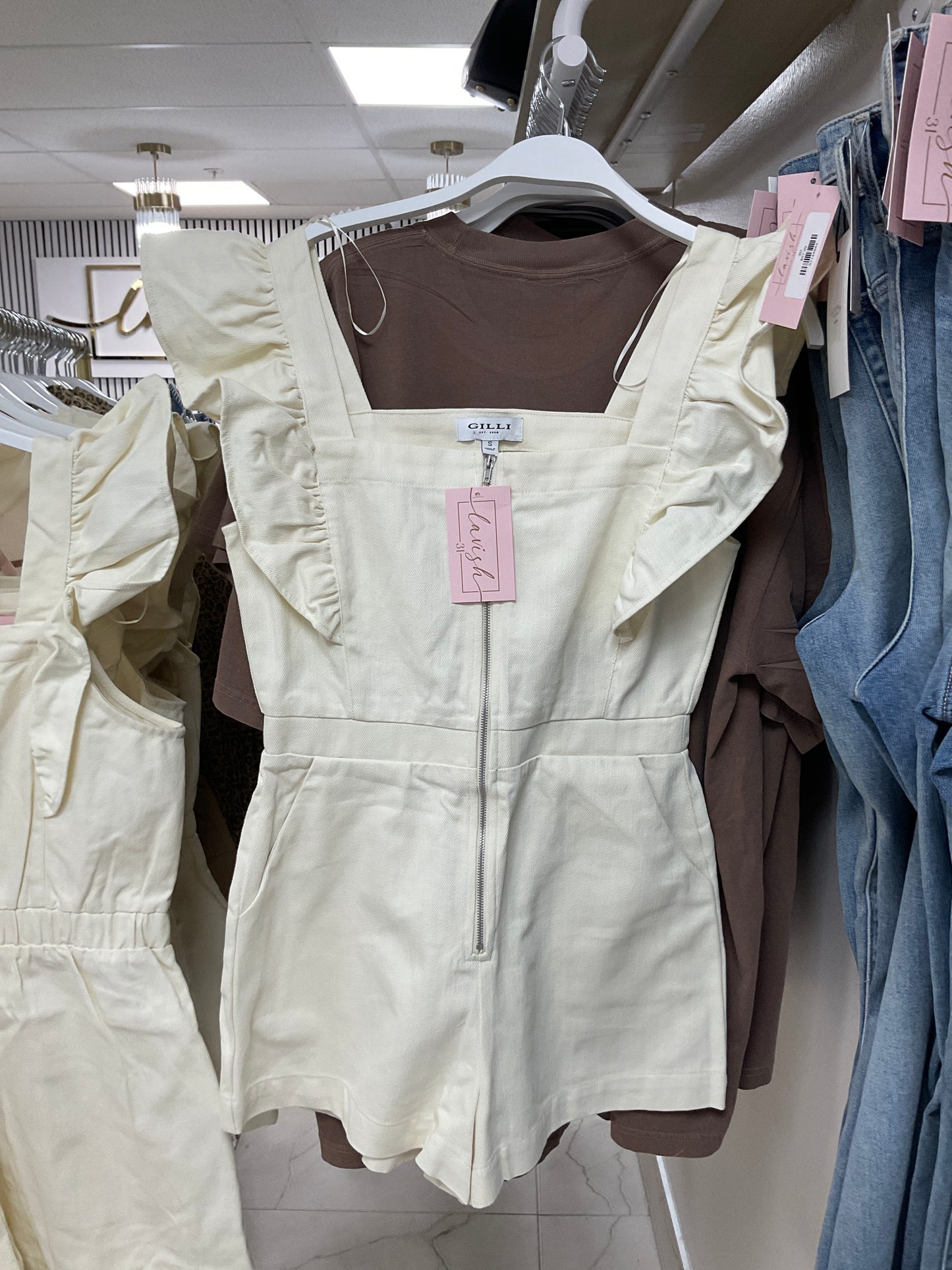 Cream ruffle romper