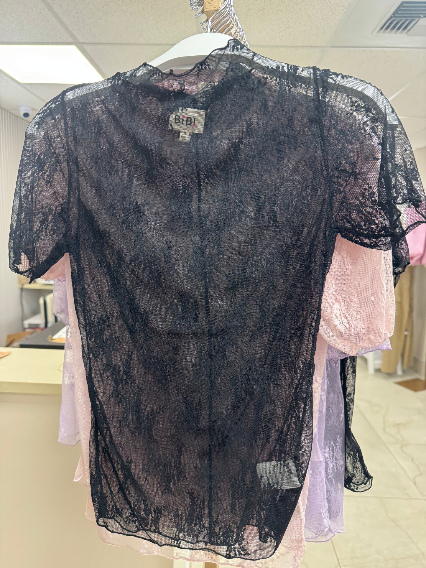 Black short sleeve lace top