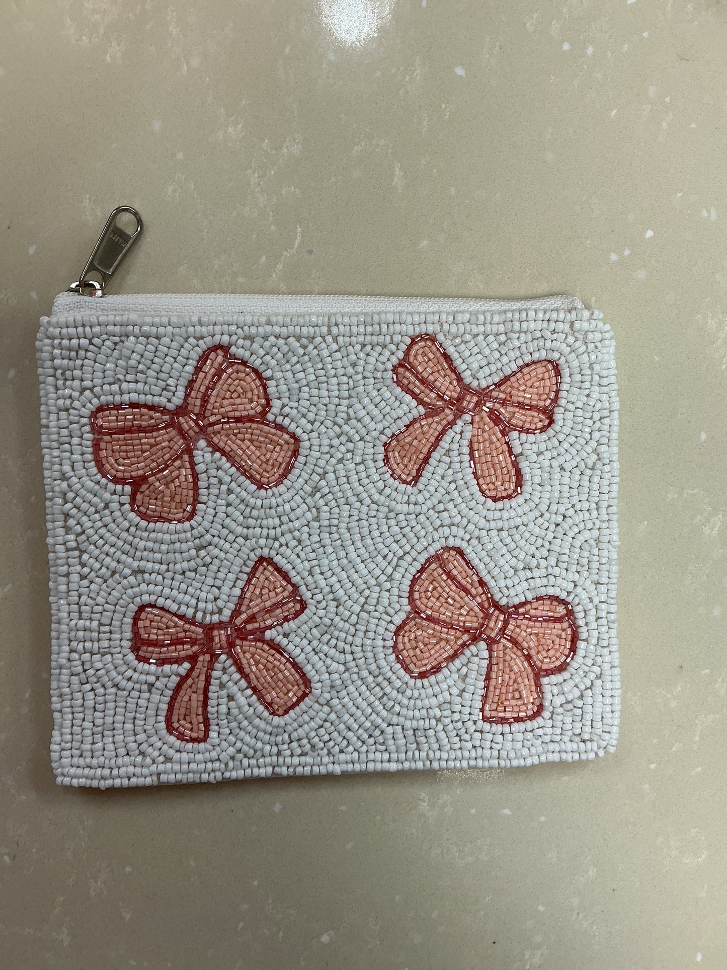 Beaded pink bow pouch
