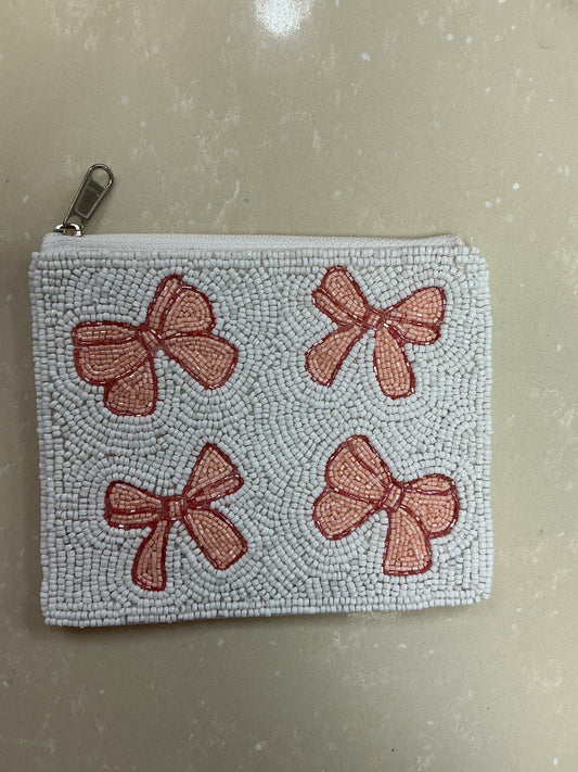 Beaded pink bow pouch