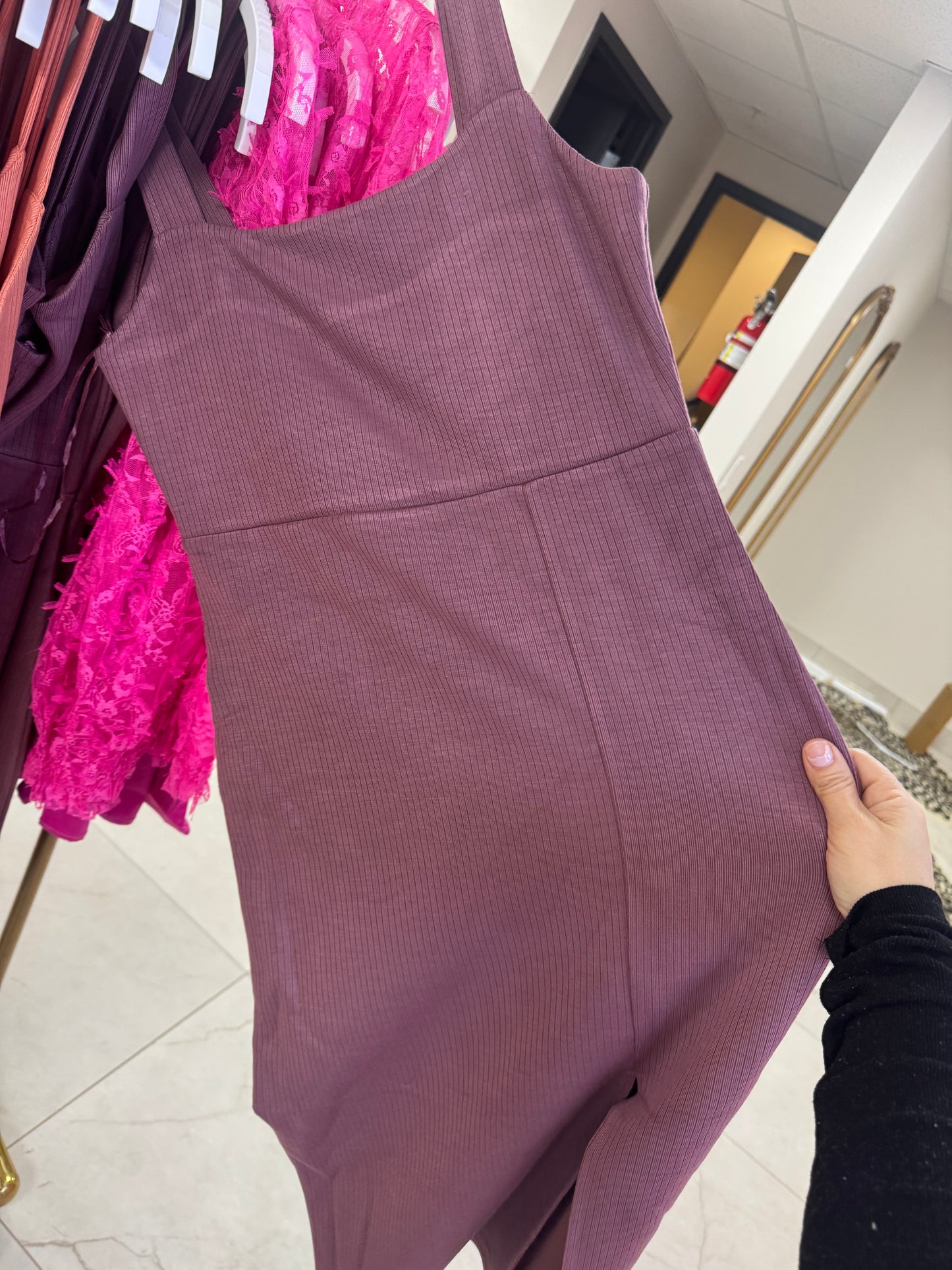 Purple square neck dress