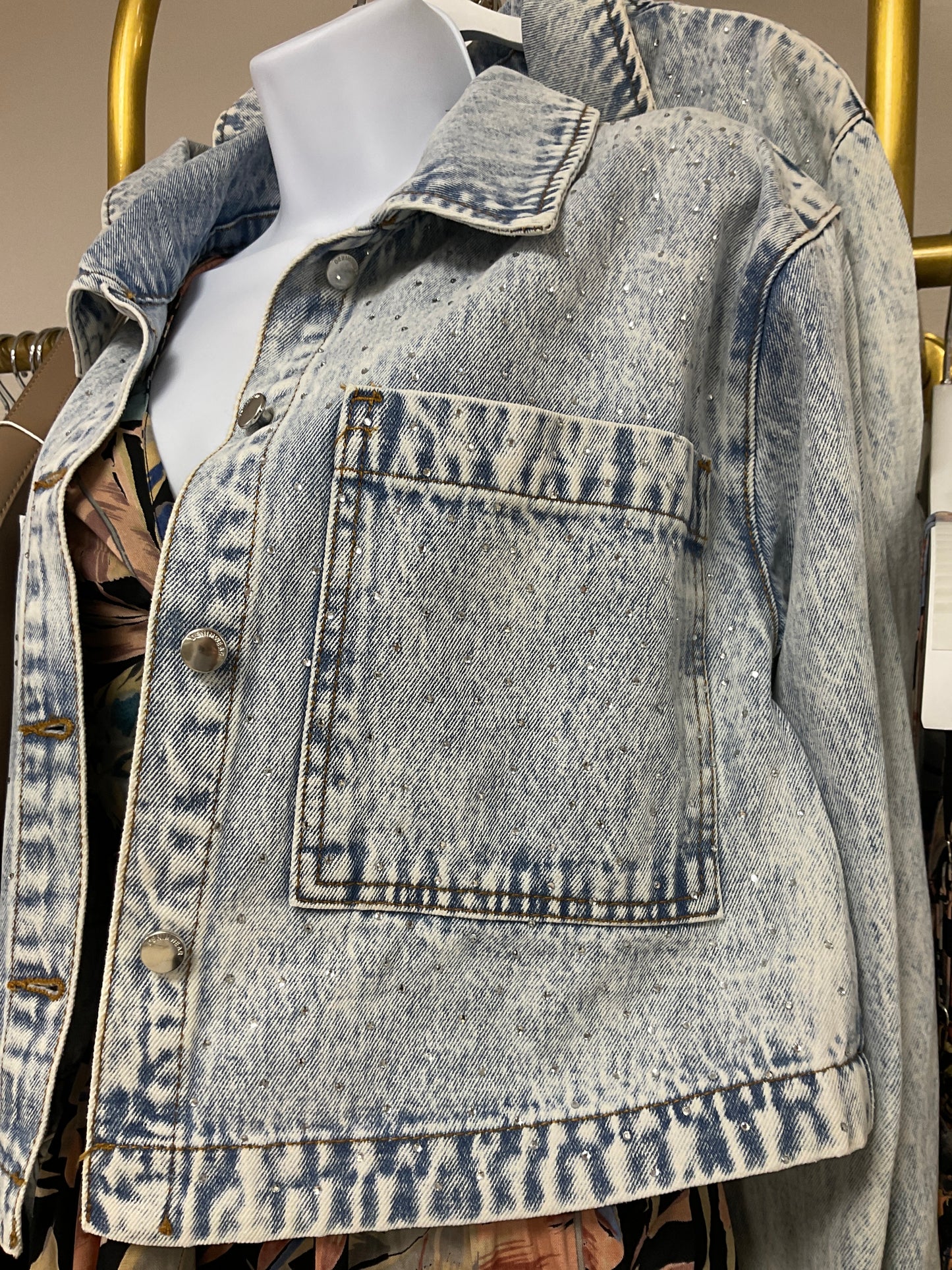Denium cropped jean jacket with sparkles
