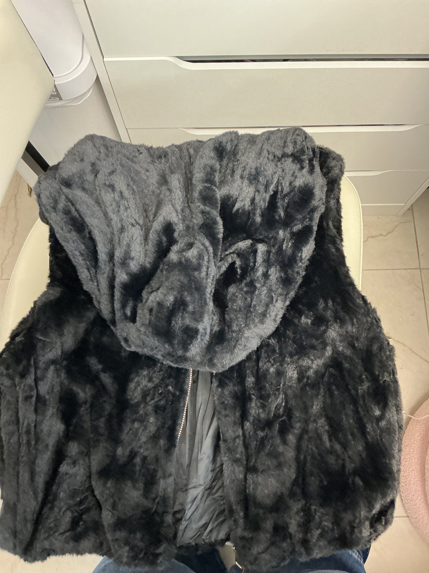 Black fur hooded vest