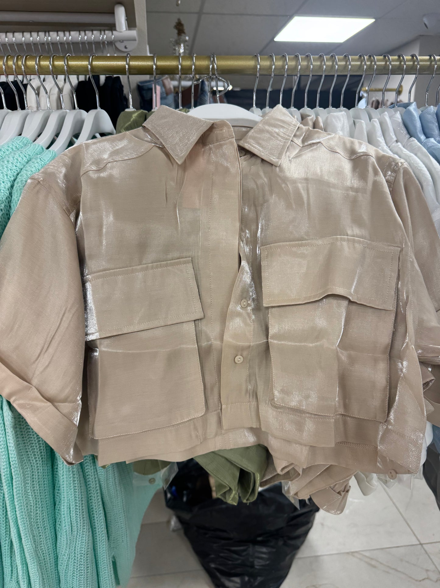 Cropped sheer button up