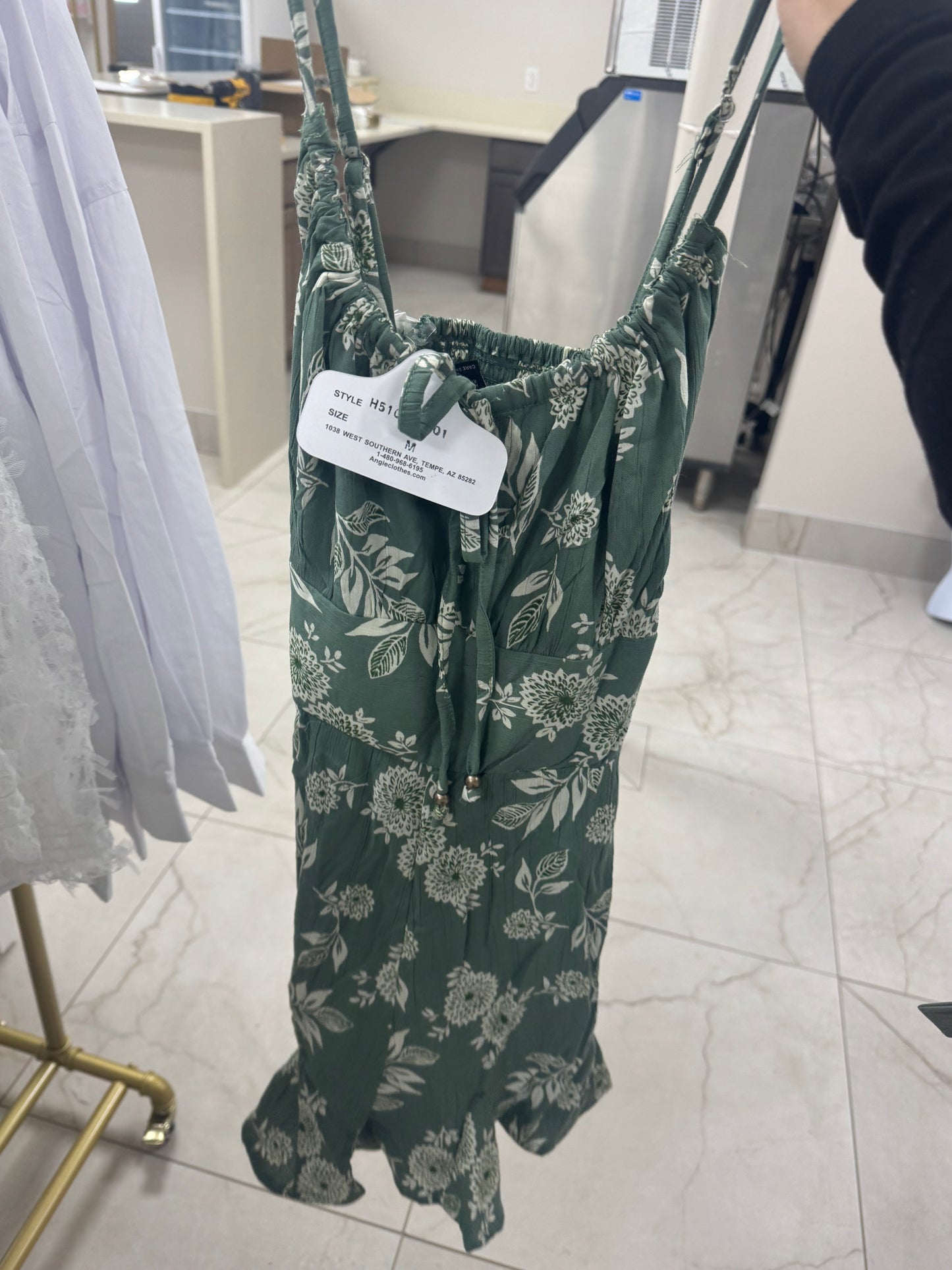 Green floral flows dress