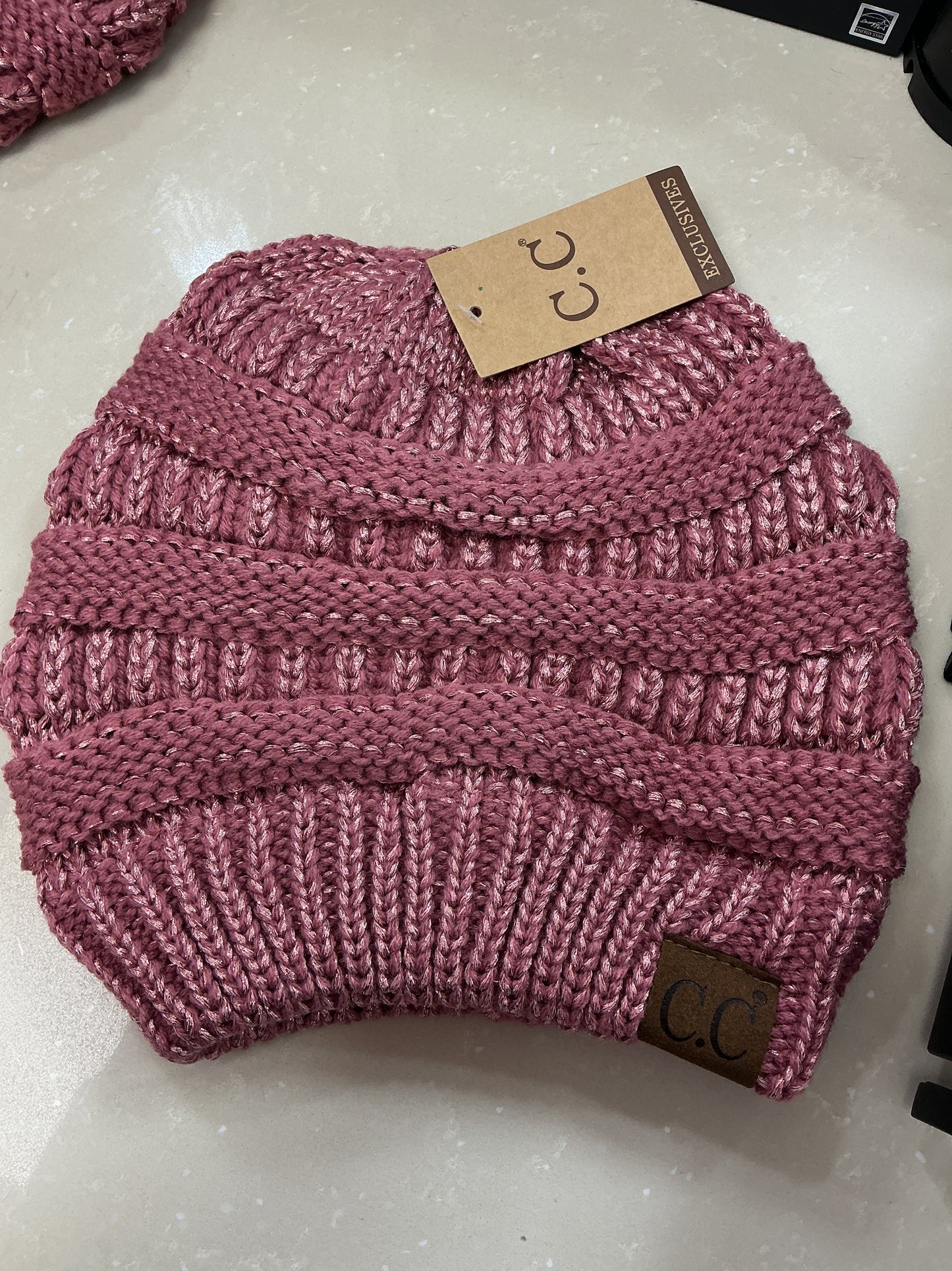 Pink shimmer beanie