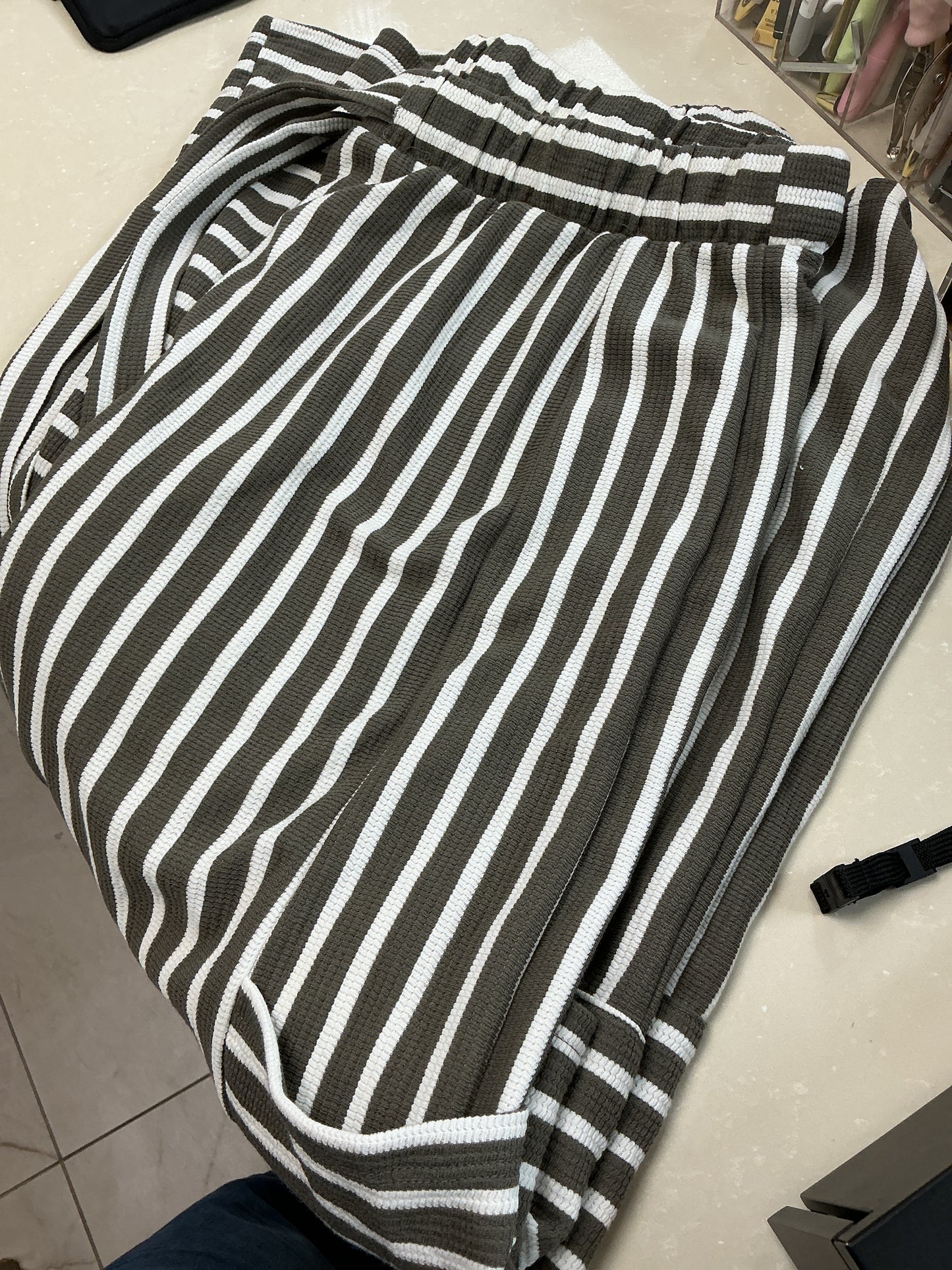 Green stripe plus size pants