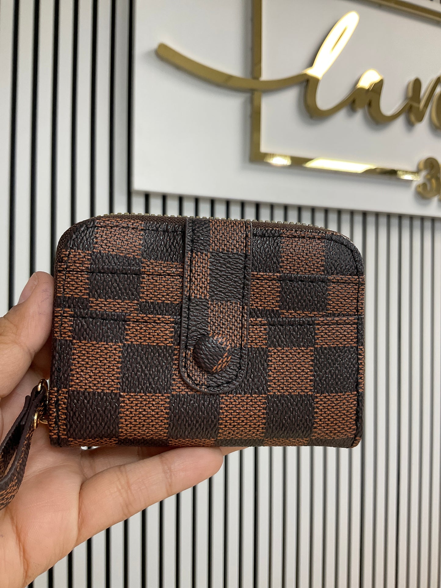 Brown checkered wallet