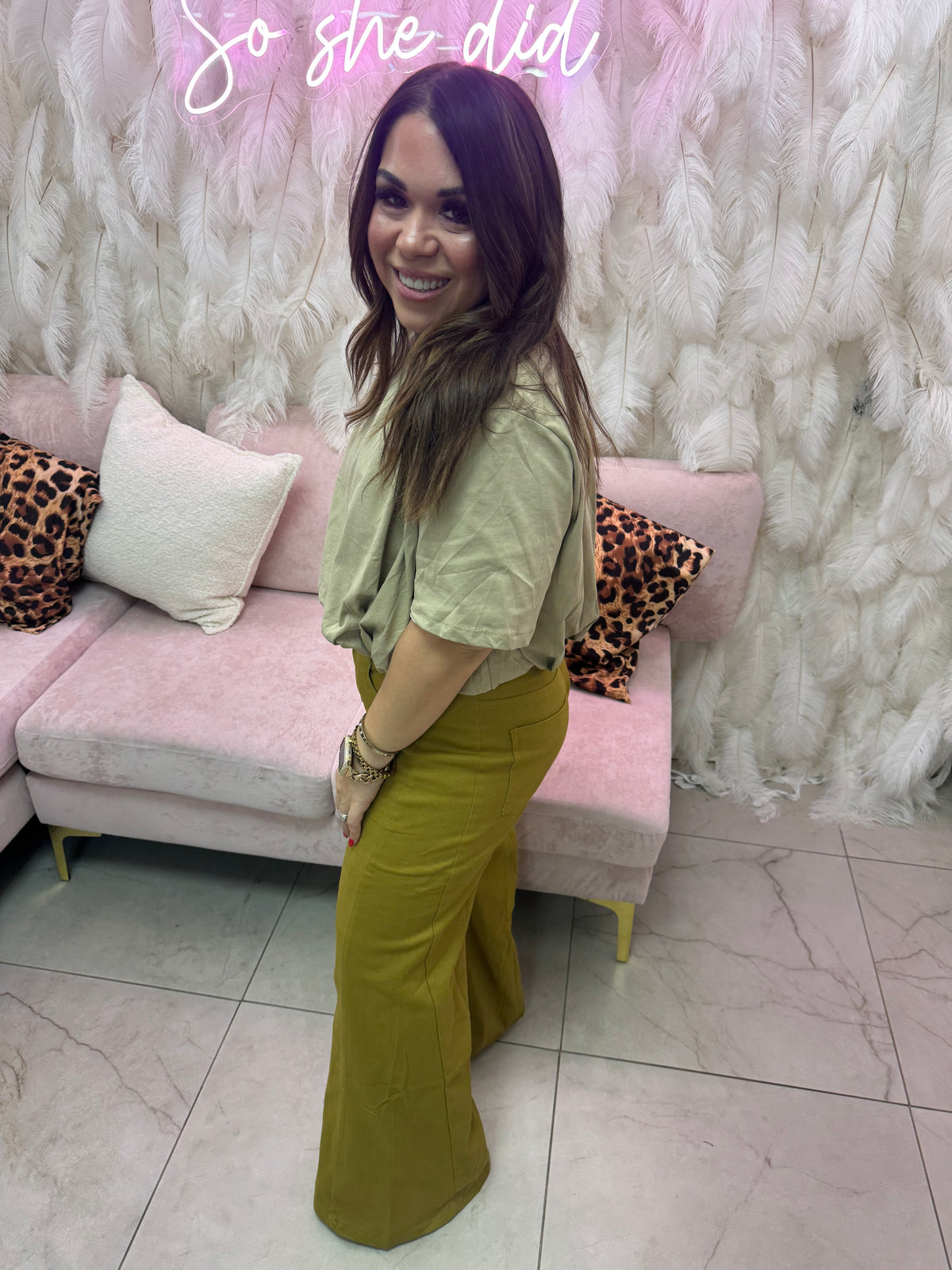 Mustard mid rise flare wide leg pants