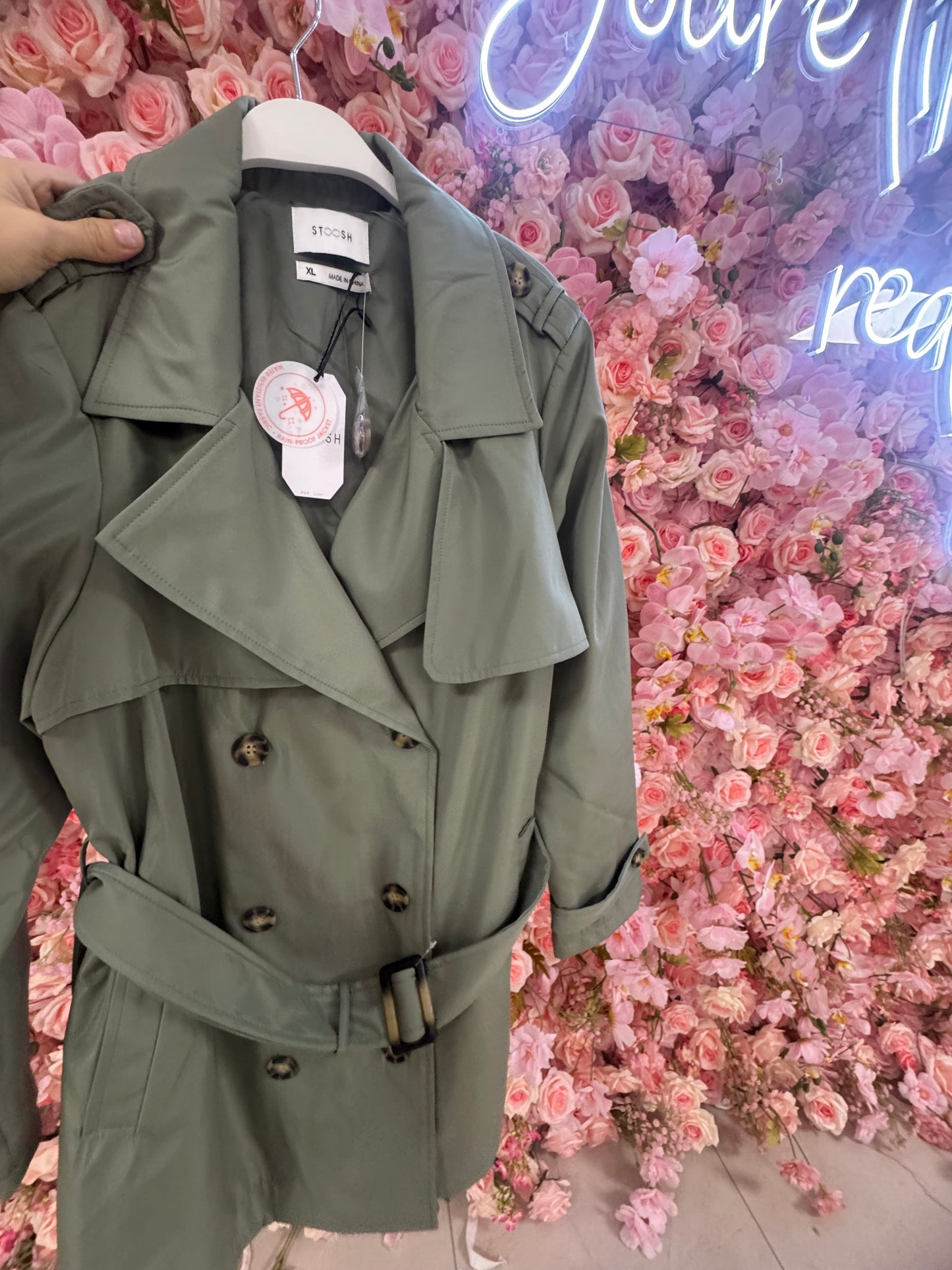 Sage  mid length trench coat