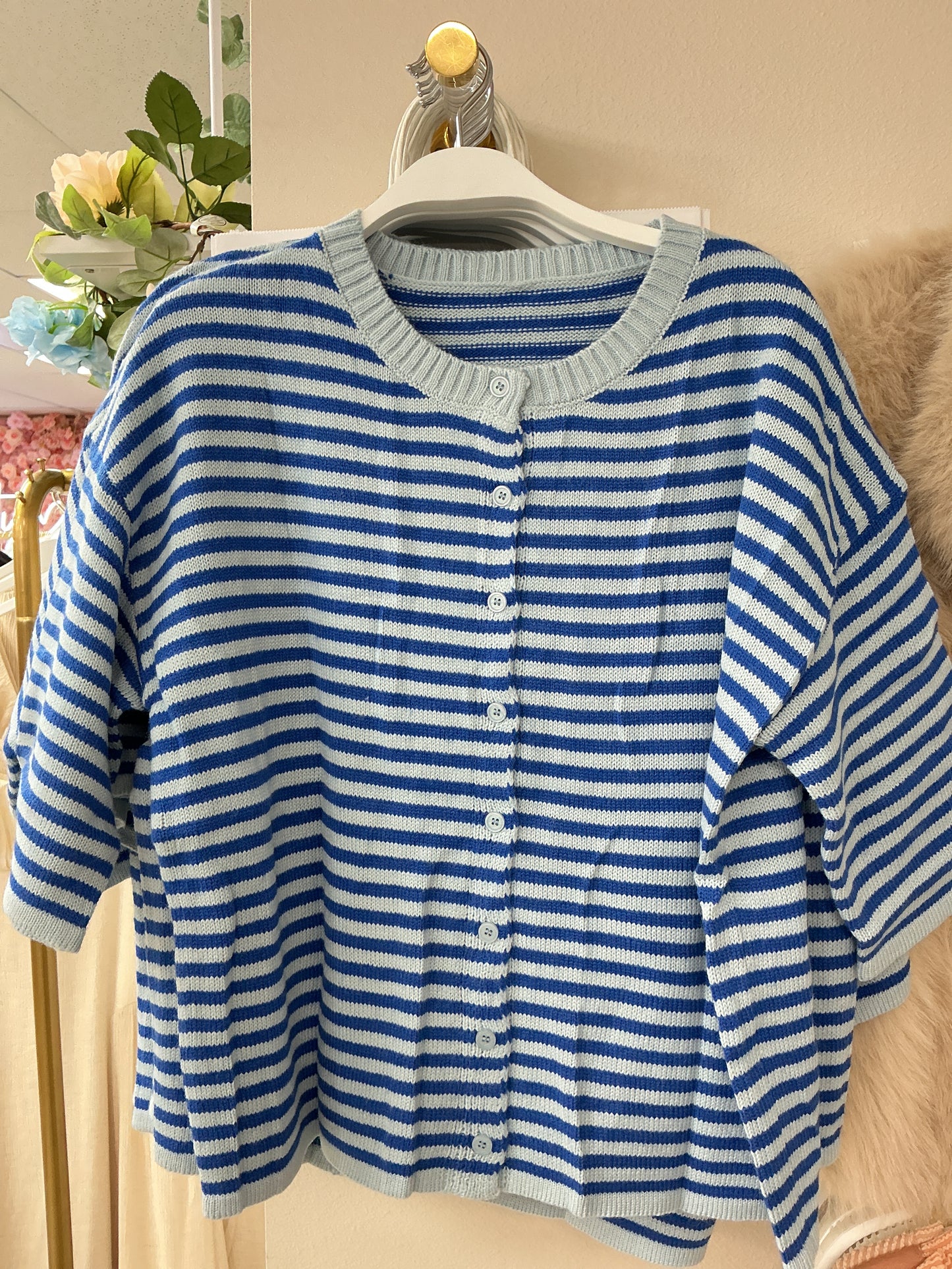 Blue striped button up top