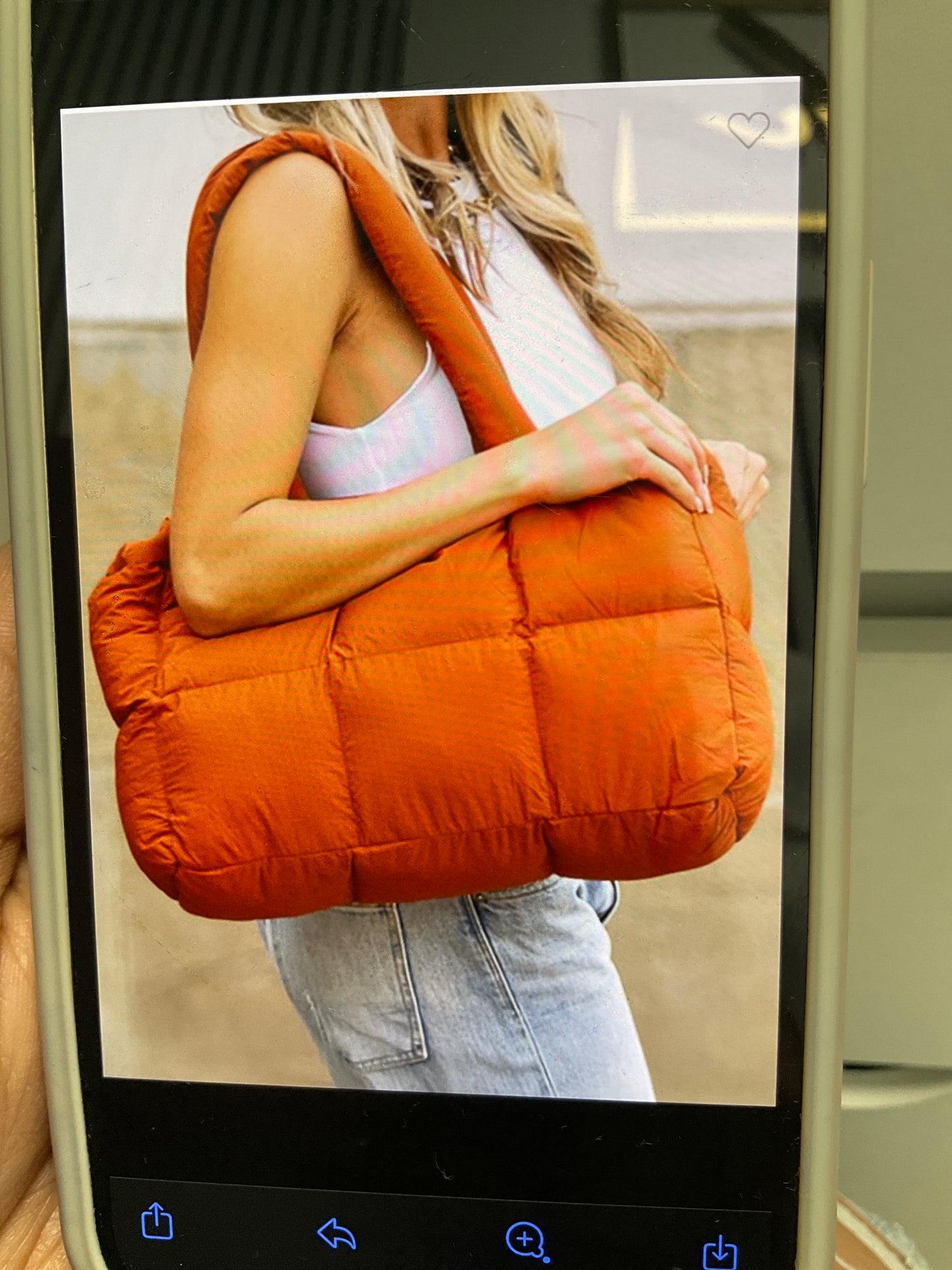 Orange puffer tote bag