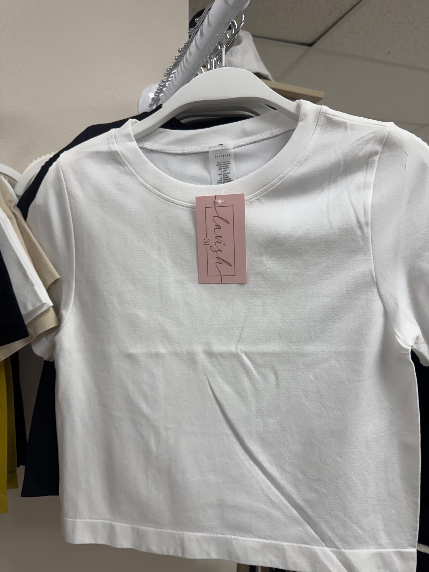 White crew neck top