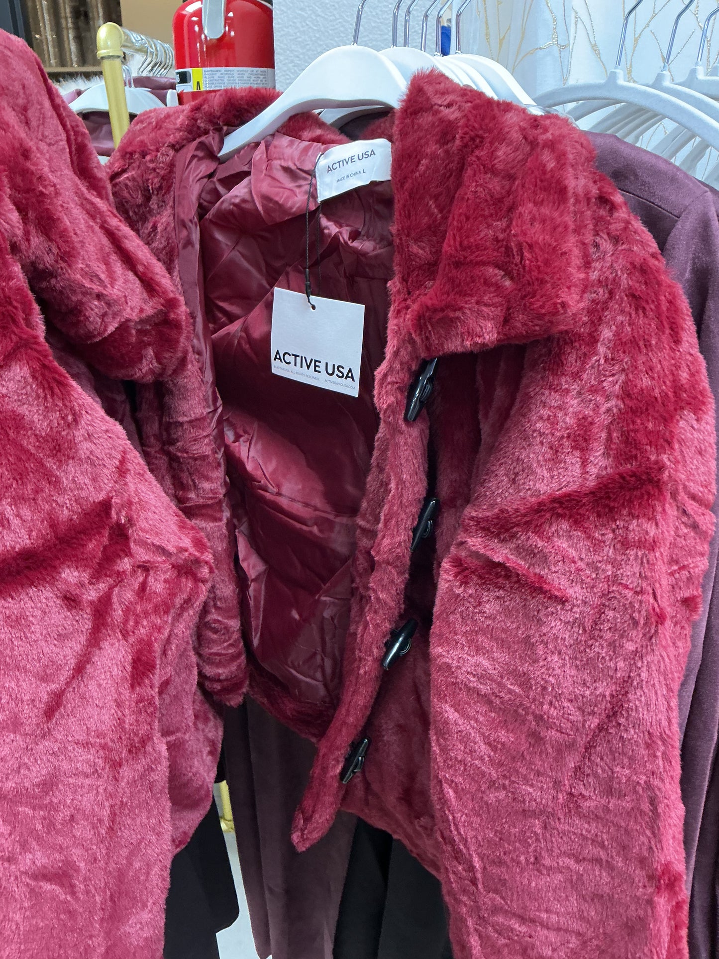 Cropped burgundy fur coat