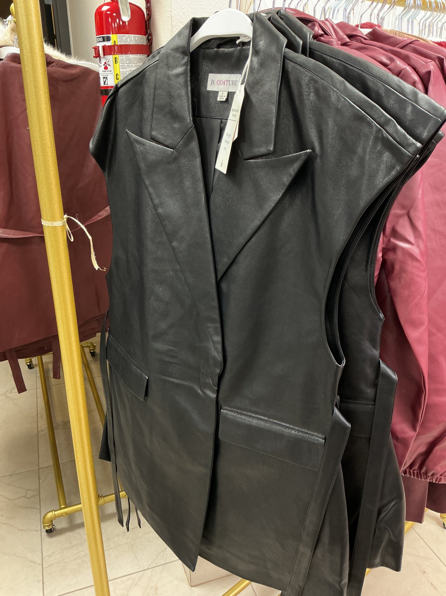 Long Black leather vest