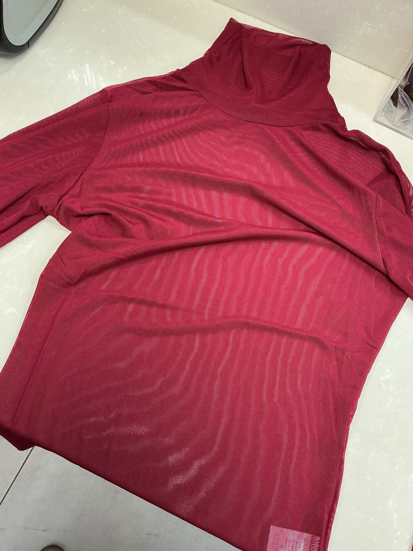 Red high neck mesh top
