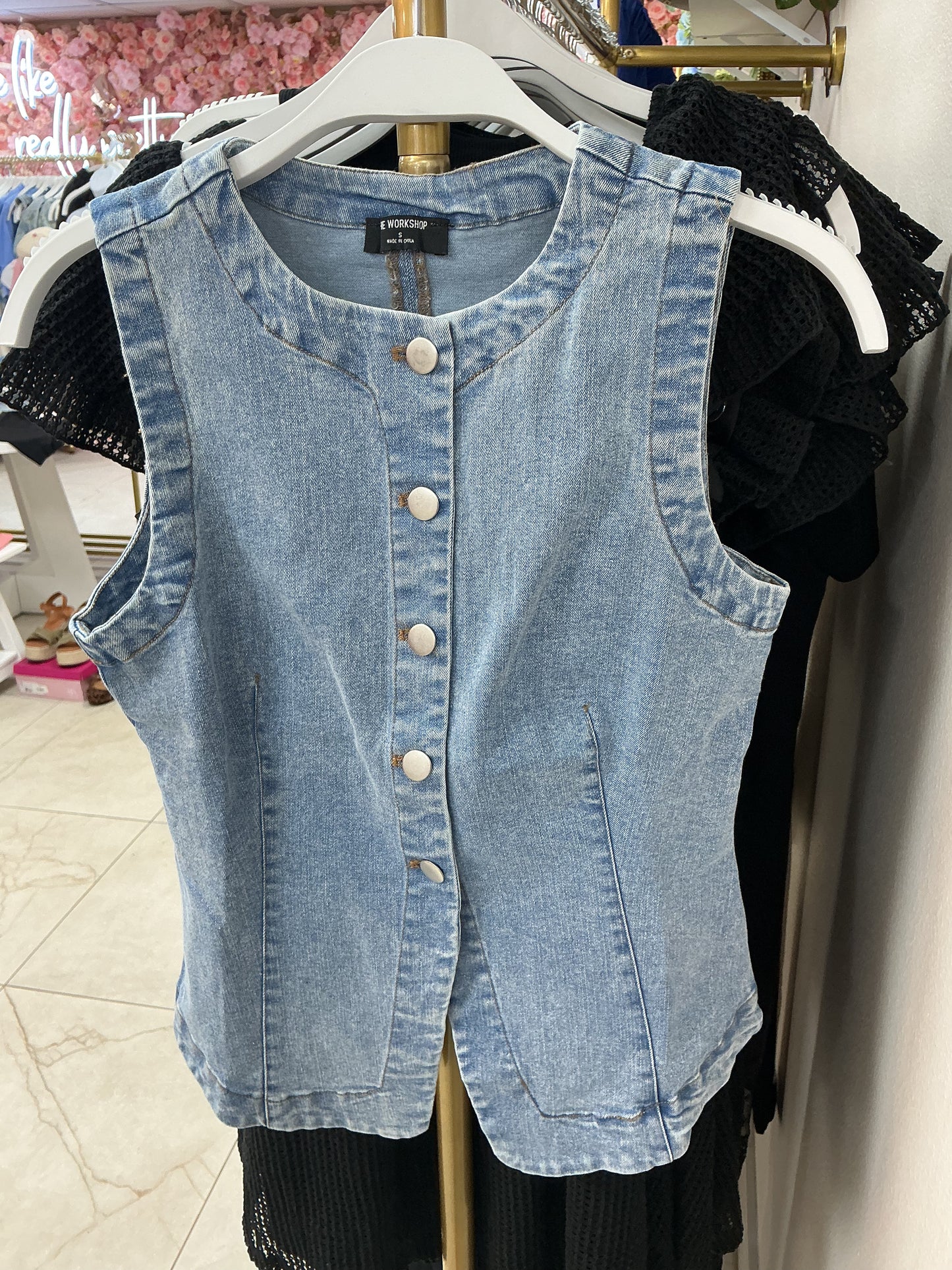 Denim button down vest