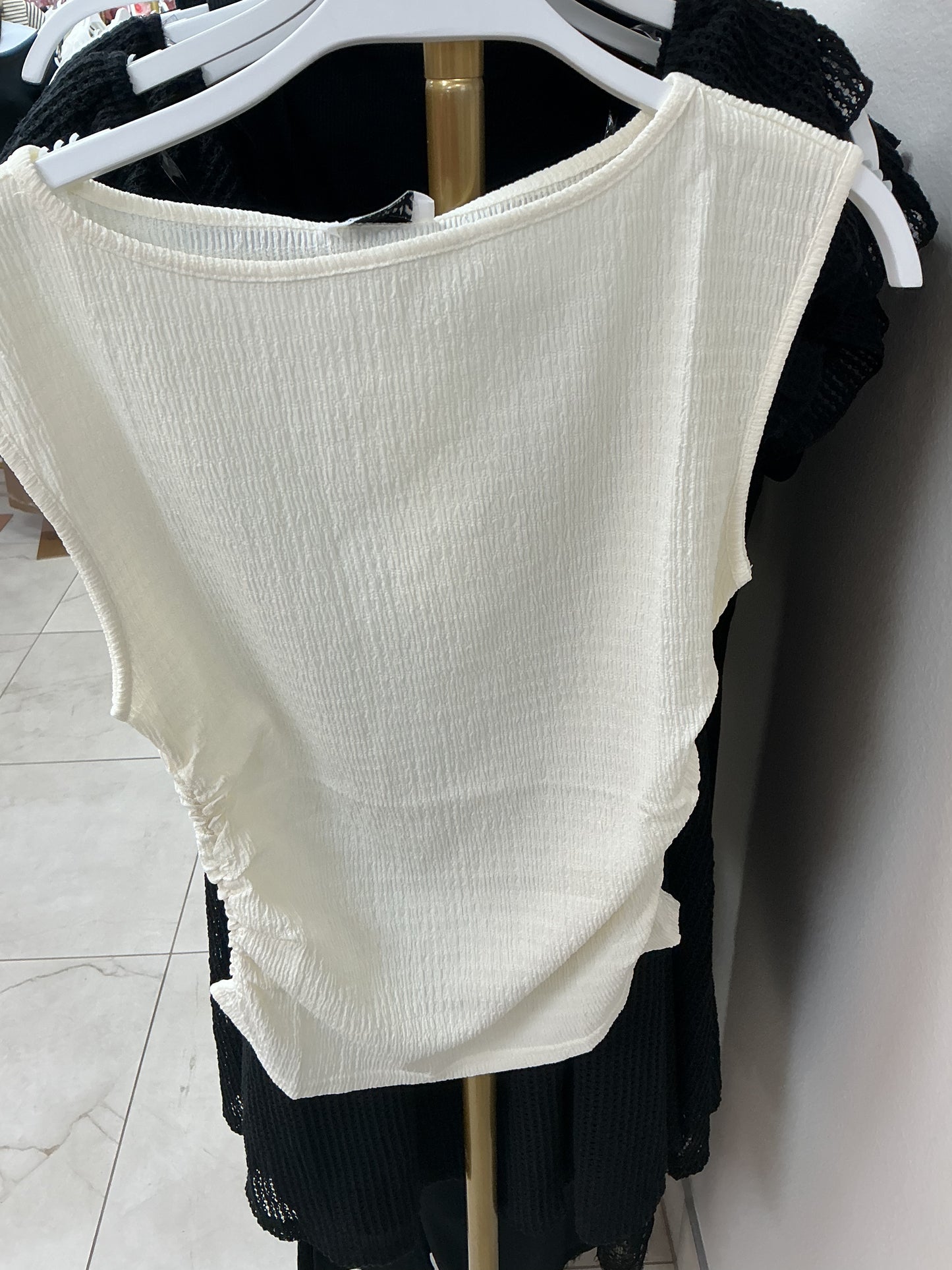 Ivory top with rouching on the sides