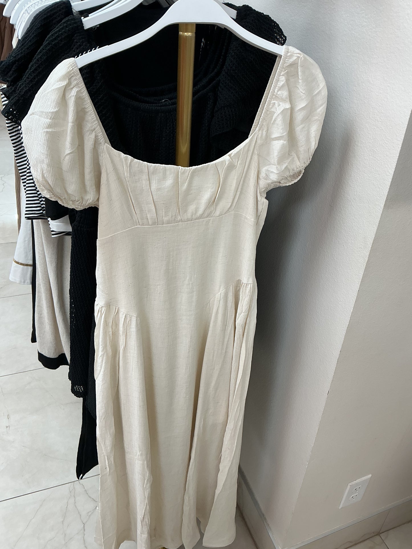 Beige off the shoulder dress