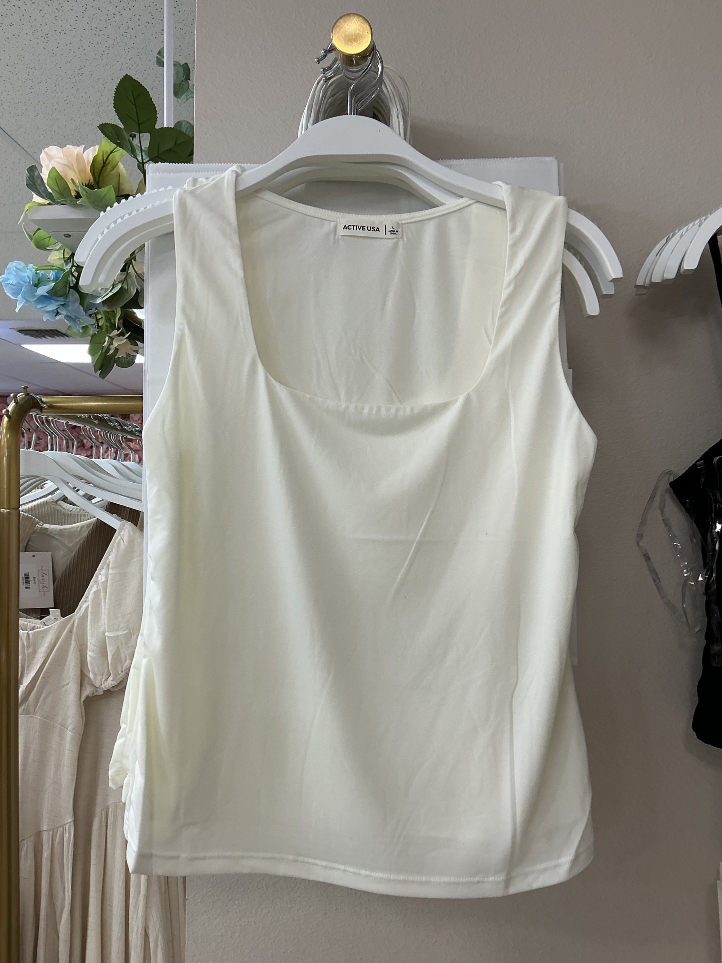 White square neck tank