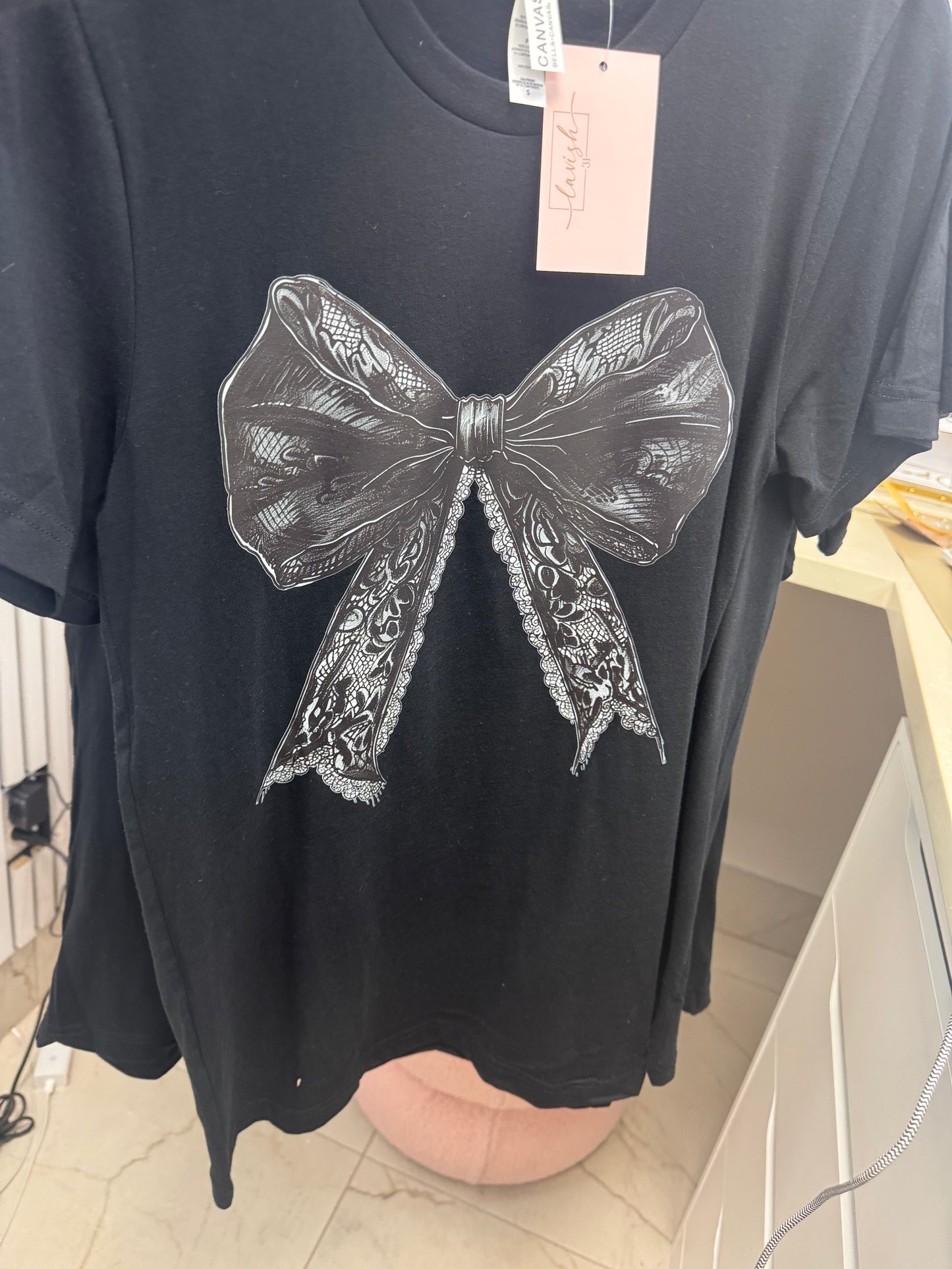 Black tee with black bow