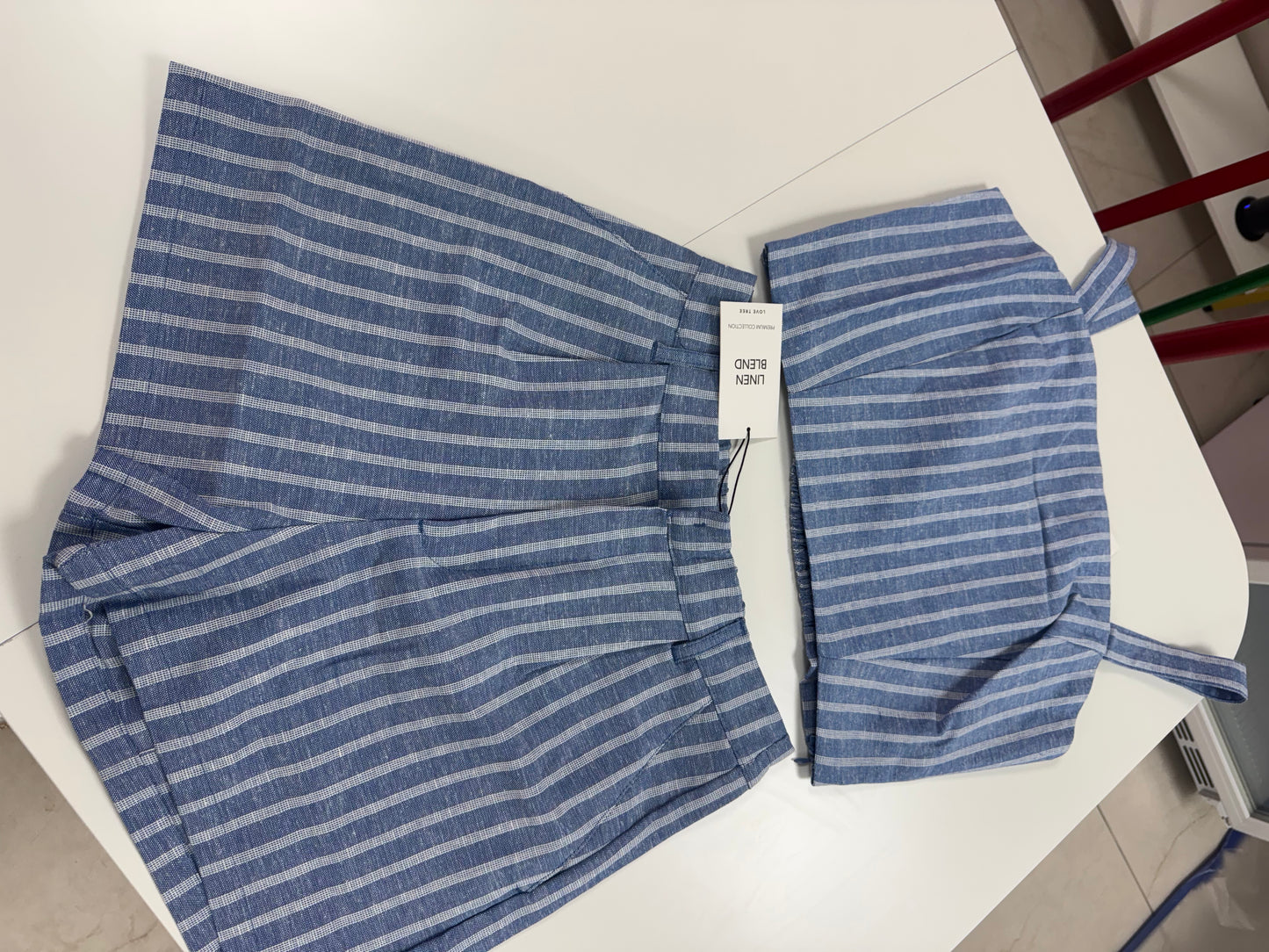 Blue stripe linen short and tank set