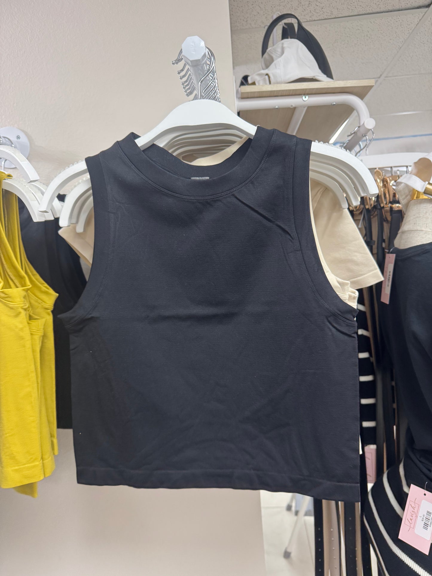 Black High crew neck tank