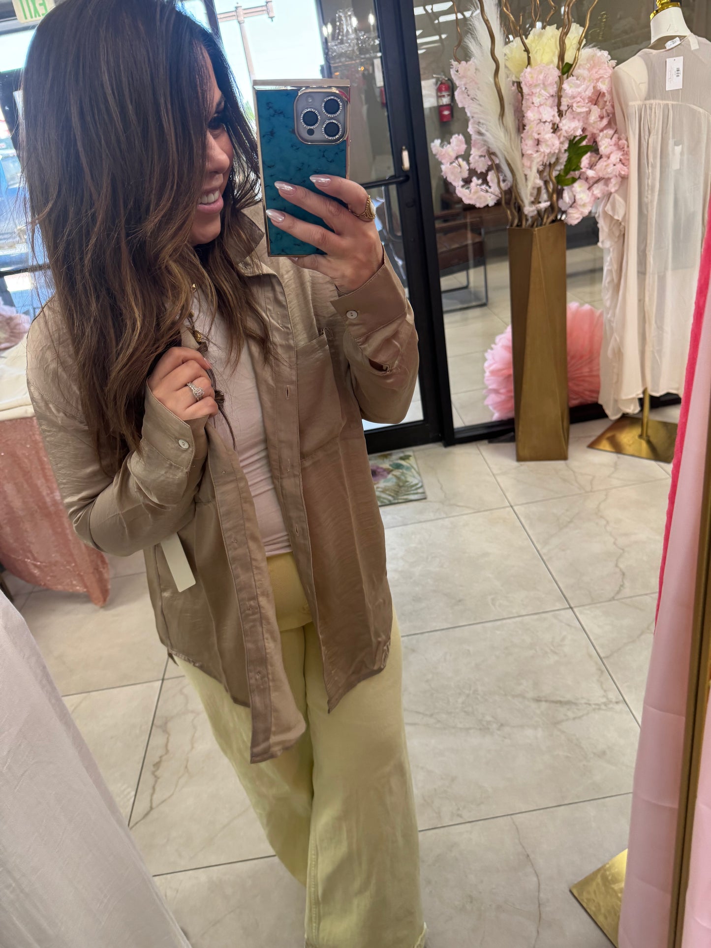 Off white button up top silk
