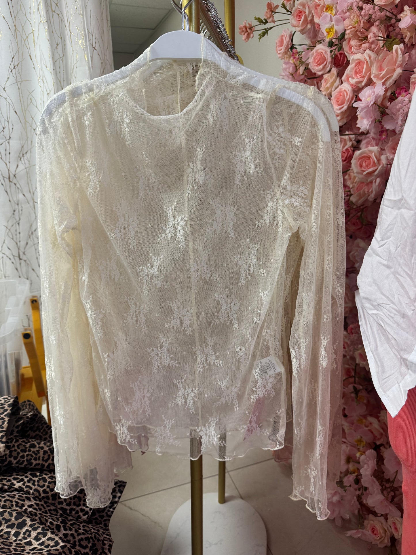 White sheer lace top