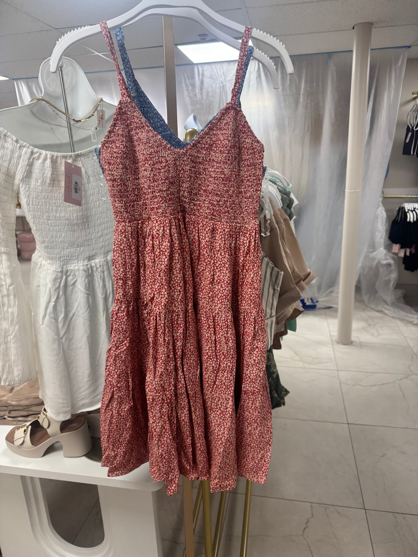Red flowy dress