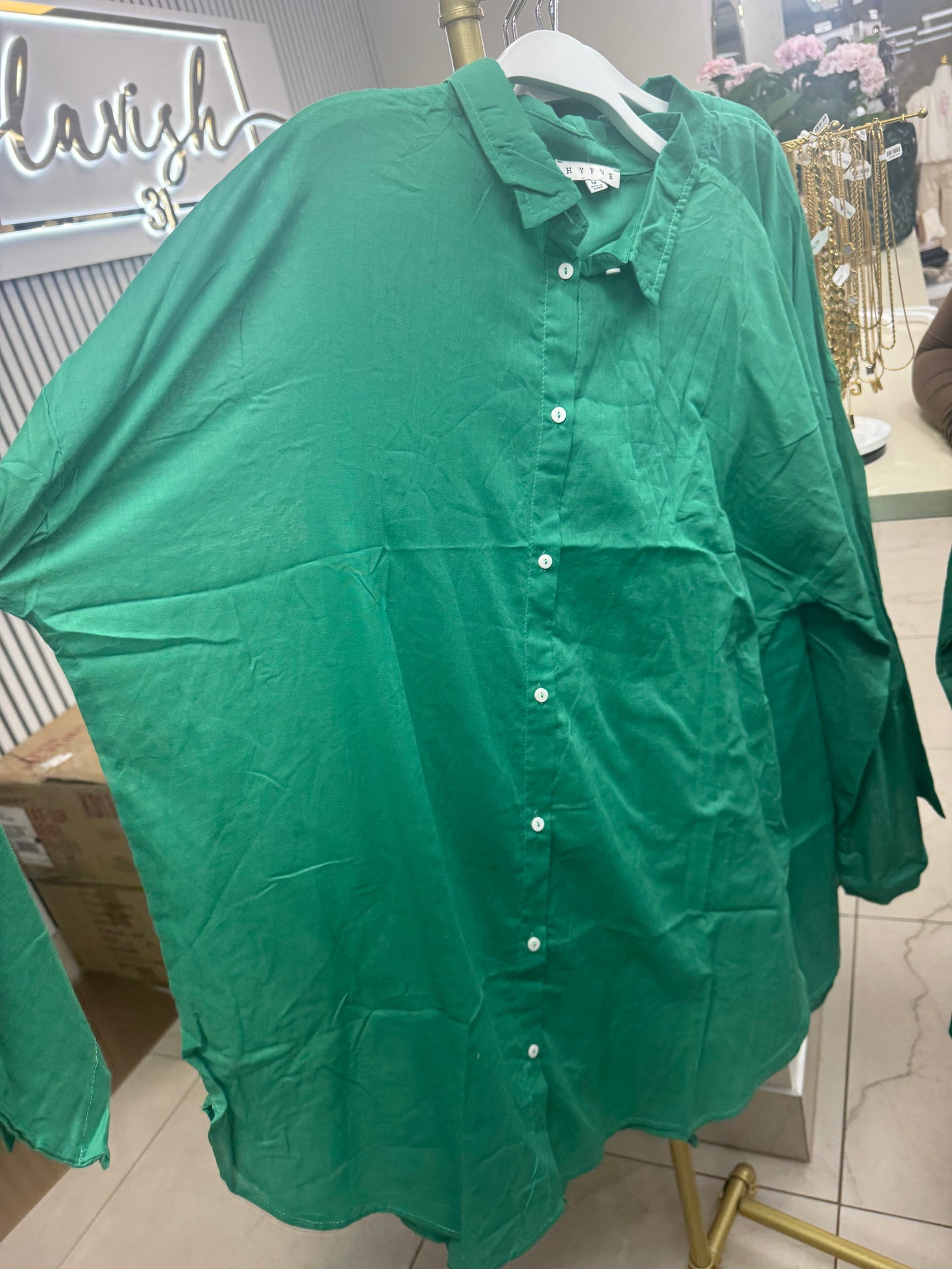 Jade green button up top
