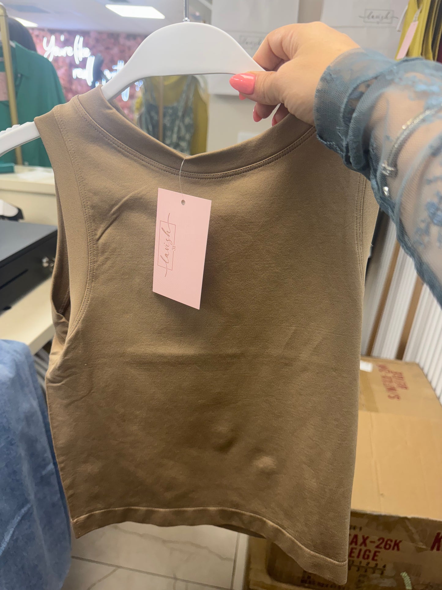 Brown high neck tank